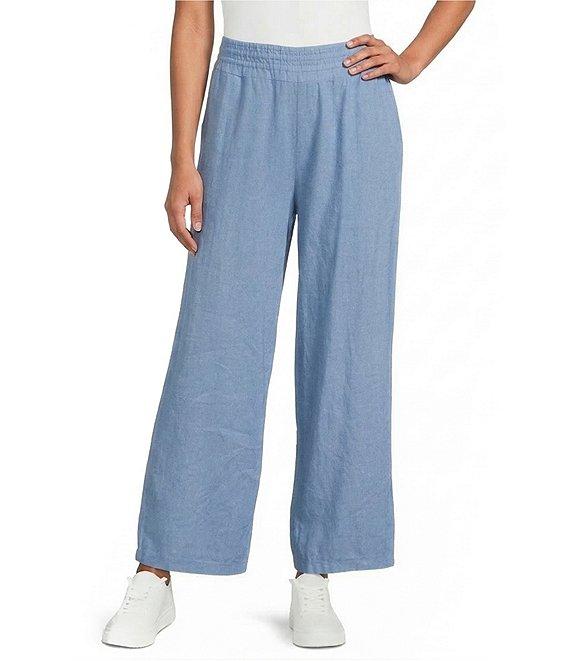 M Made In Italy Linen Blend Wide Leg Pull-On Cropped Pants Product Image