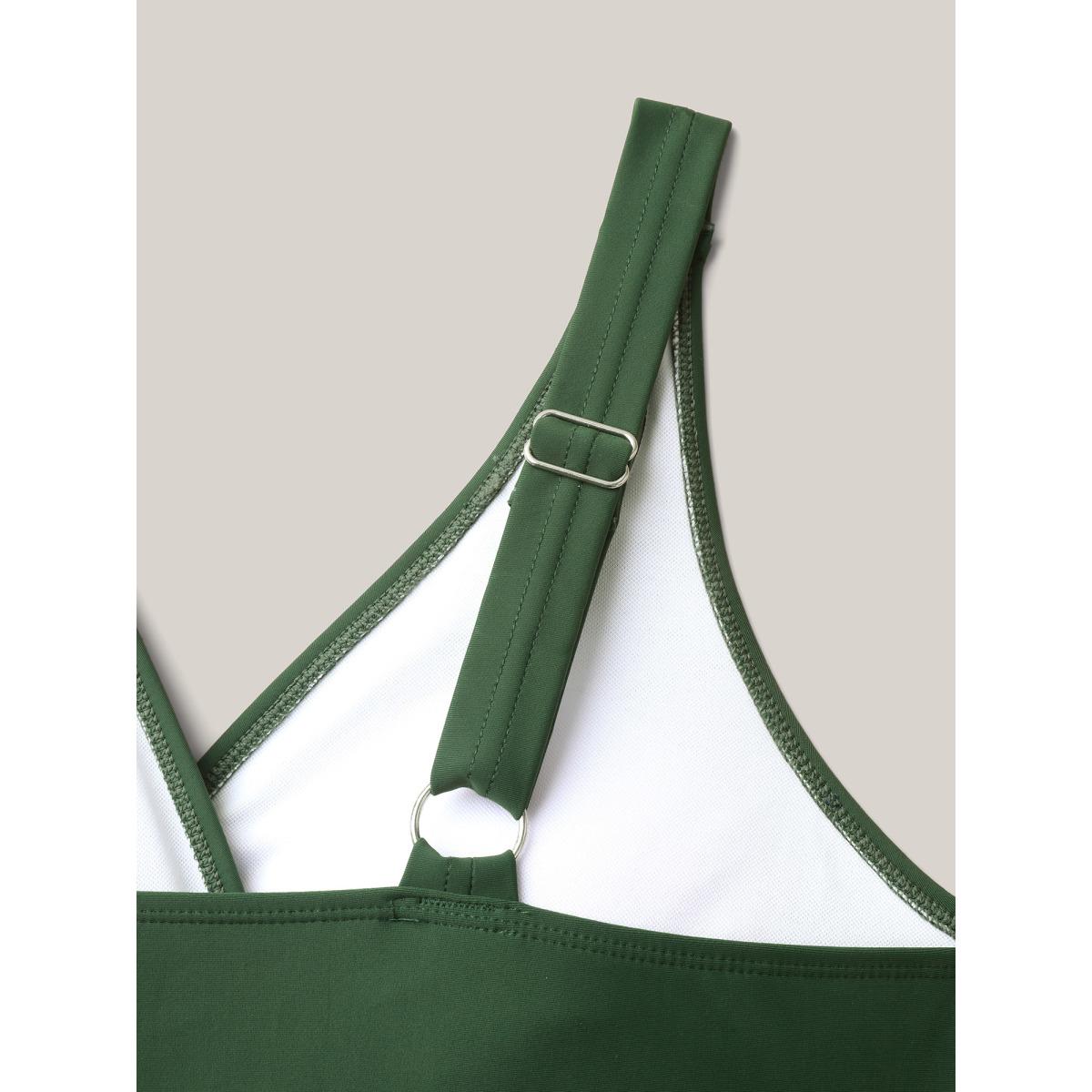 Plus Size Ruched Seams Cut-Out Swim Dress Women's Swimwear ArmyGreen Beach Bodycon Overlap Collar High stretch Curve Swim Dresses BloomChic 14-16/1X Product Image