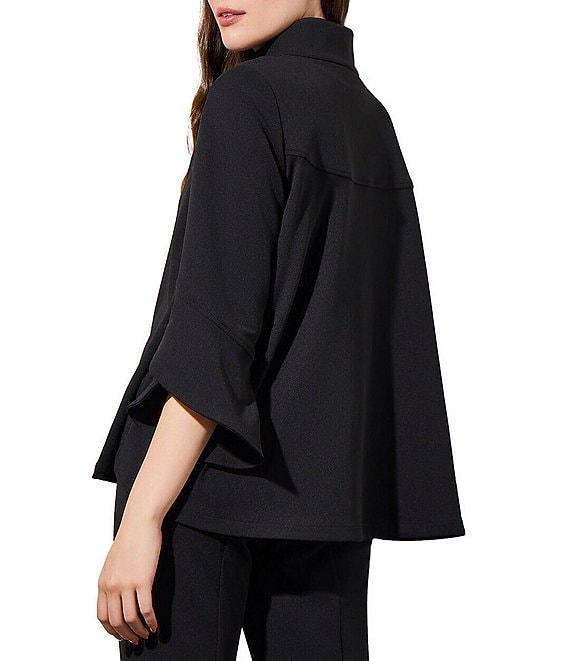 Ming Wang Deco Crepe Woven Stand Collar 3/4 Sleeve Button Front Statement Jacket Product Image