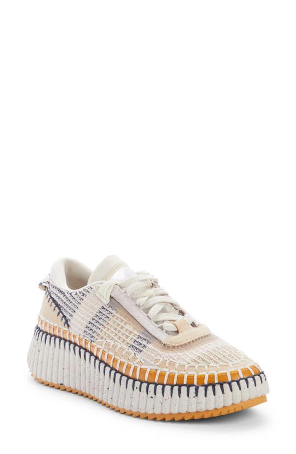 CHLOÉ Nama Embroidered Suede And Recycled-mesh Sneakers In Biscotti Beige Product Image