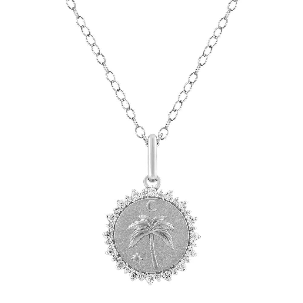 Royal Aura Sterling Silver 1/4 Carat T.W. Diamond Medallion Palm Tree Pendant Necklace, Women's, Size: 18" Product Image