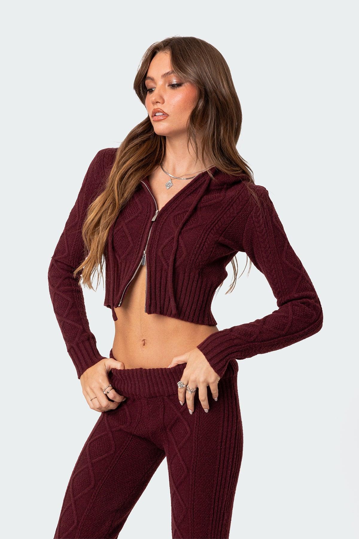 Ray Cable Knit Hooded Cardigan Product Image