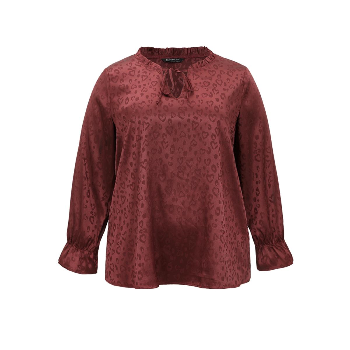 Plus Size Scarlet Solid Knot Neck Frill Trim Flutter Sleeve Blouse Women Glamour Long Sleeve Tie Neck Festival-Christmas Blouses BloomChic 14-16/1X Product Image