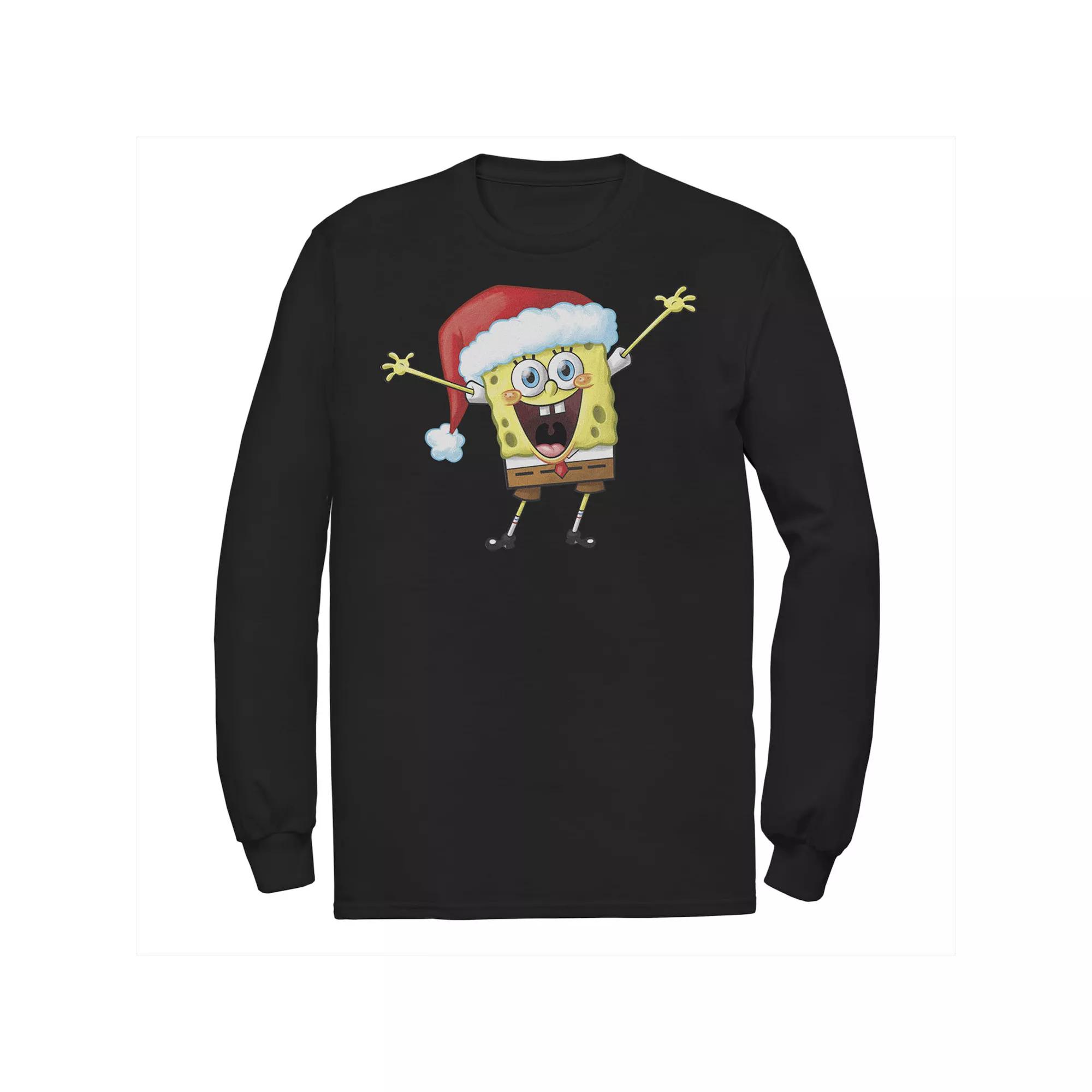 Men's Spongebob Squarepants One Happy Sponge Holiday Long Sleeve Tee,  Product Image