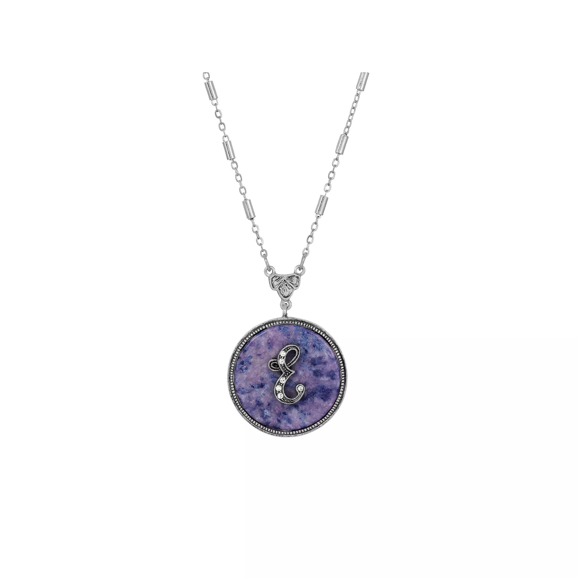 1928 Silver Tone Round Initial Pendant Necklace, Women's, J Product Image