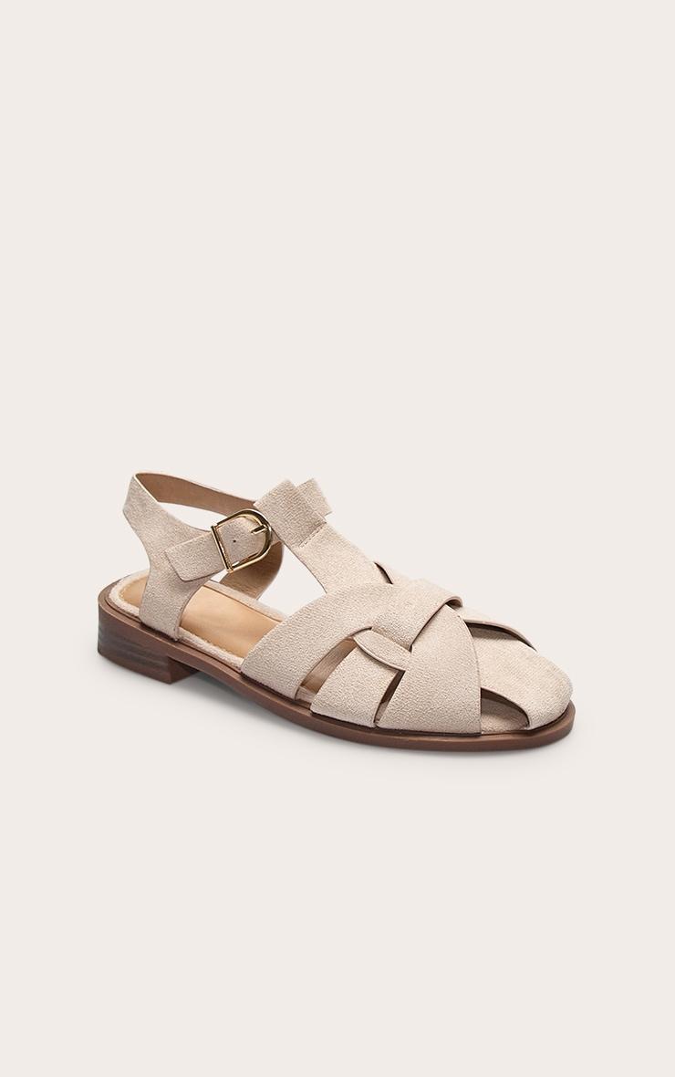 Beige Faux Suede Cage Sandals Product Image