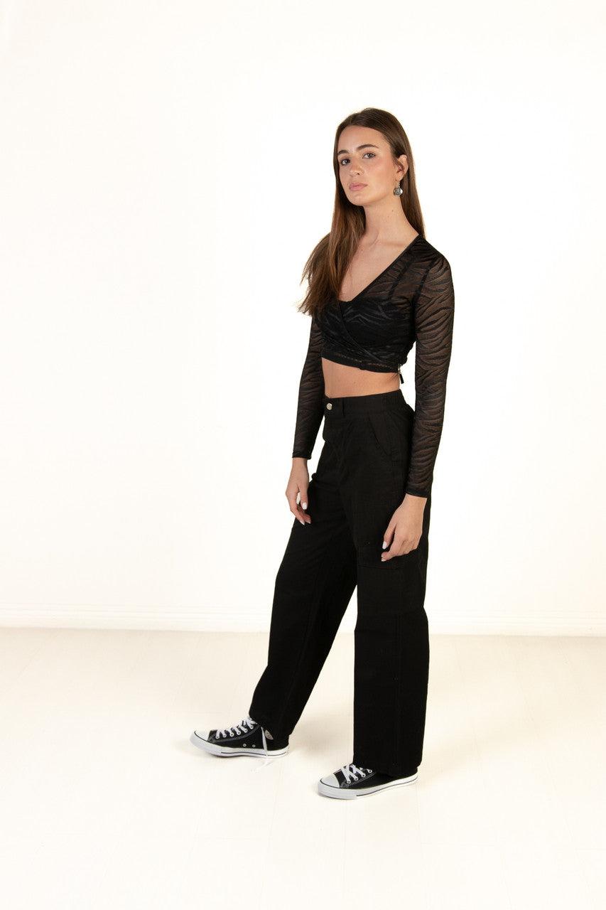 Mesh Zebra Tie Waist Top Product Image