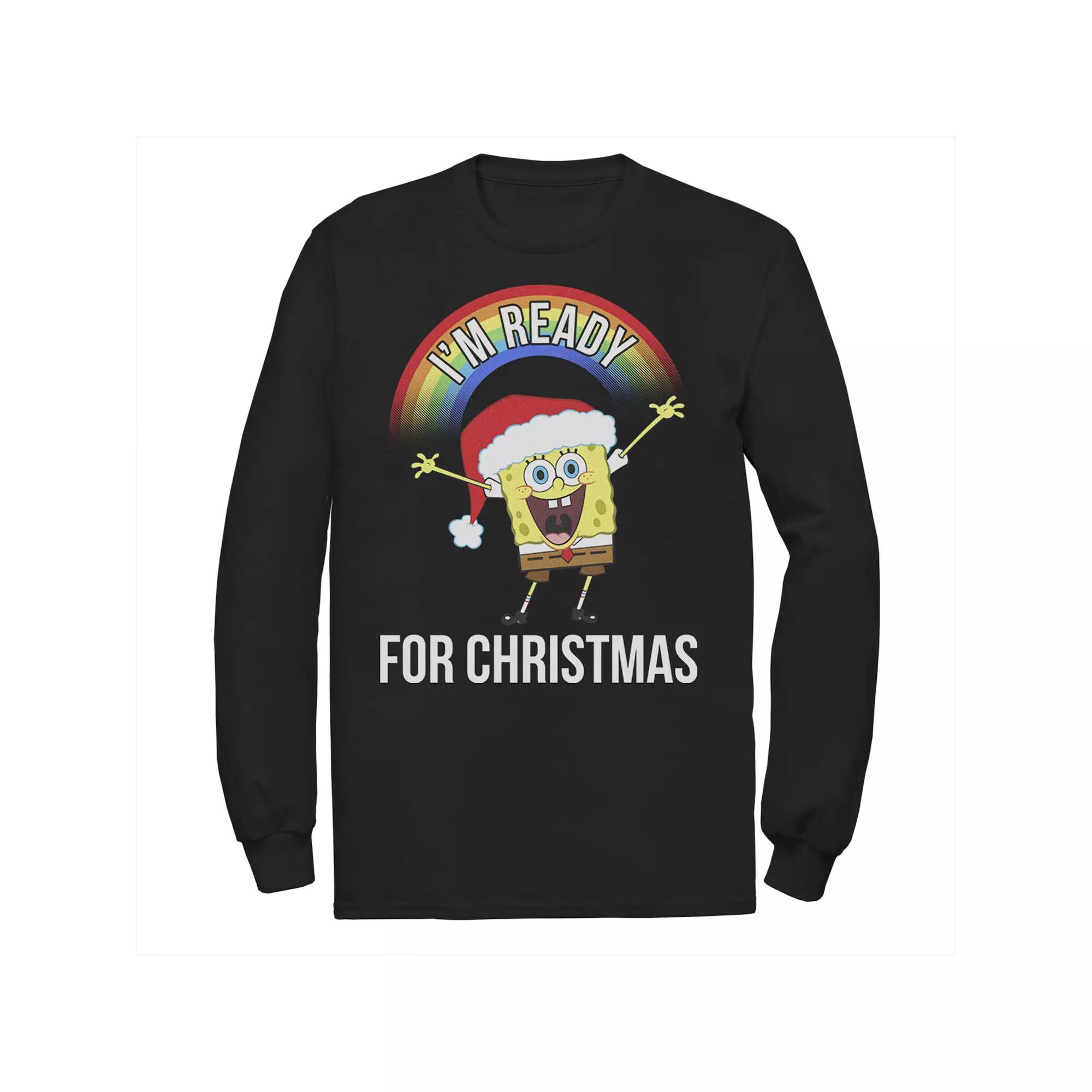 Men's Nickelodeon SpongeBob SquarePants I'm Ready For Christmas Rainbow Long Sleeve Graphic Tee,  Product Image
