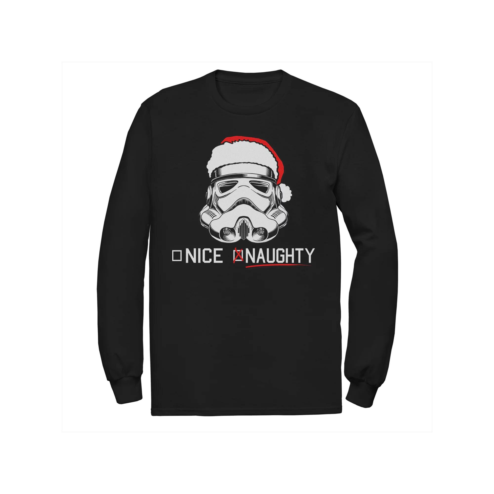 Men's Star Wars Stormtrooper Helmet Naughty Nice Long Sleeve Tee, Size: Medium, Black Product Image