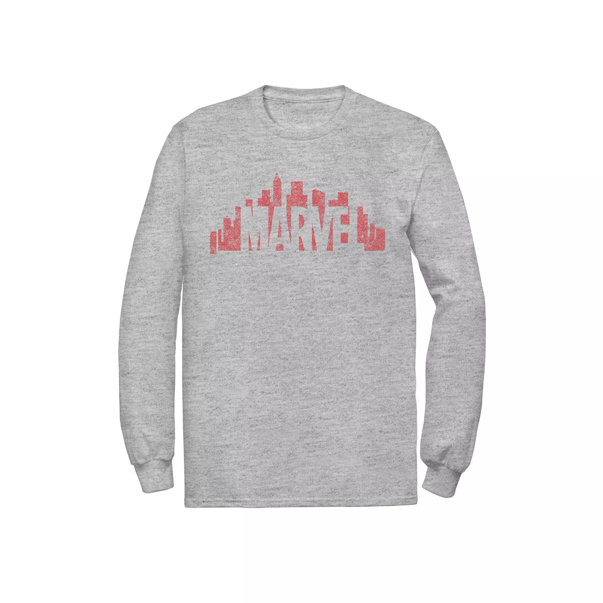 Men's Marvel City Skyline Logo Graphic Tee, Size: Large, Athletic Grey Product Image