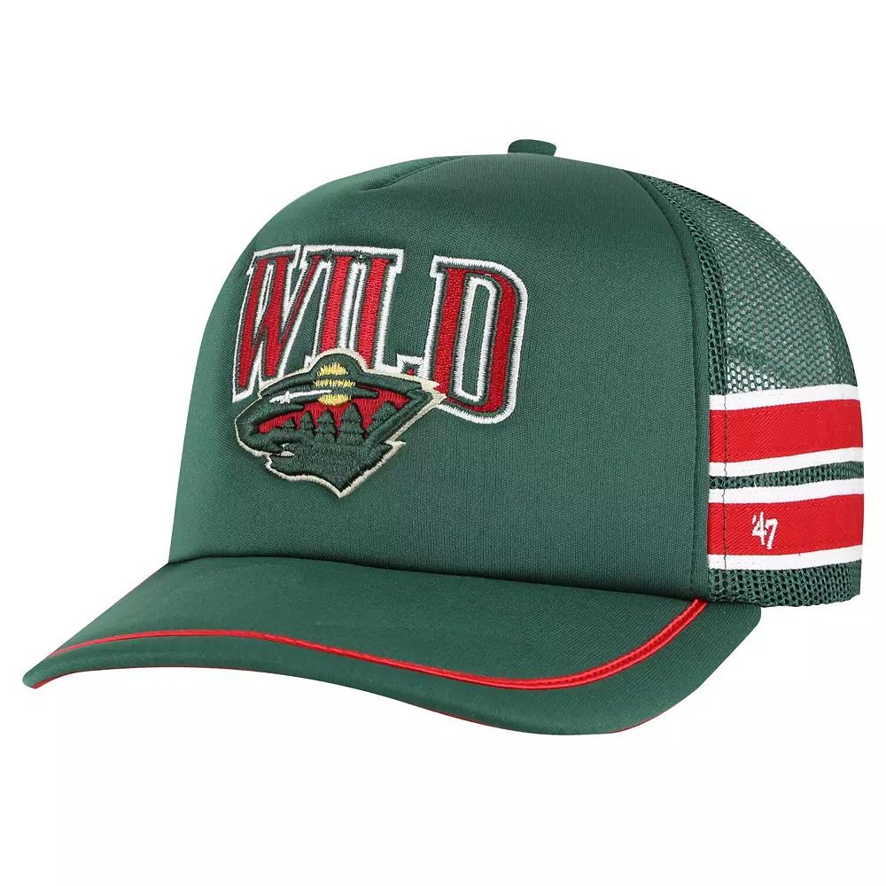 Men's '47 Green Minnesota Wild Sideband Stripes Trucker Snapback Hat Product Image