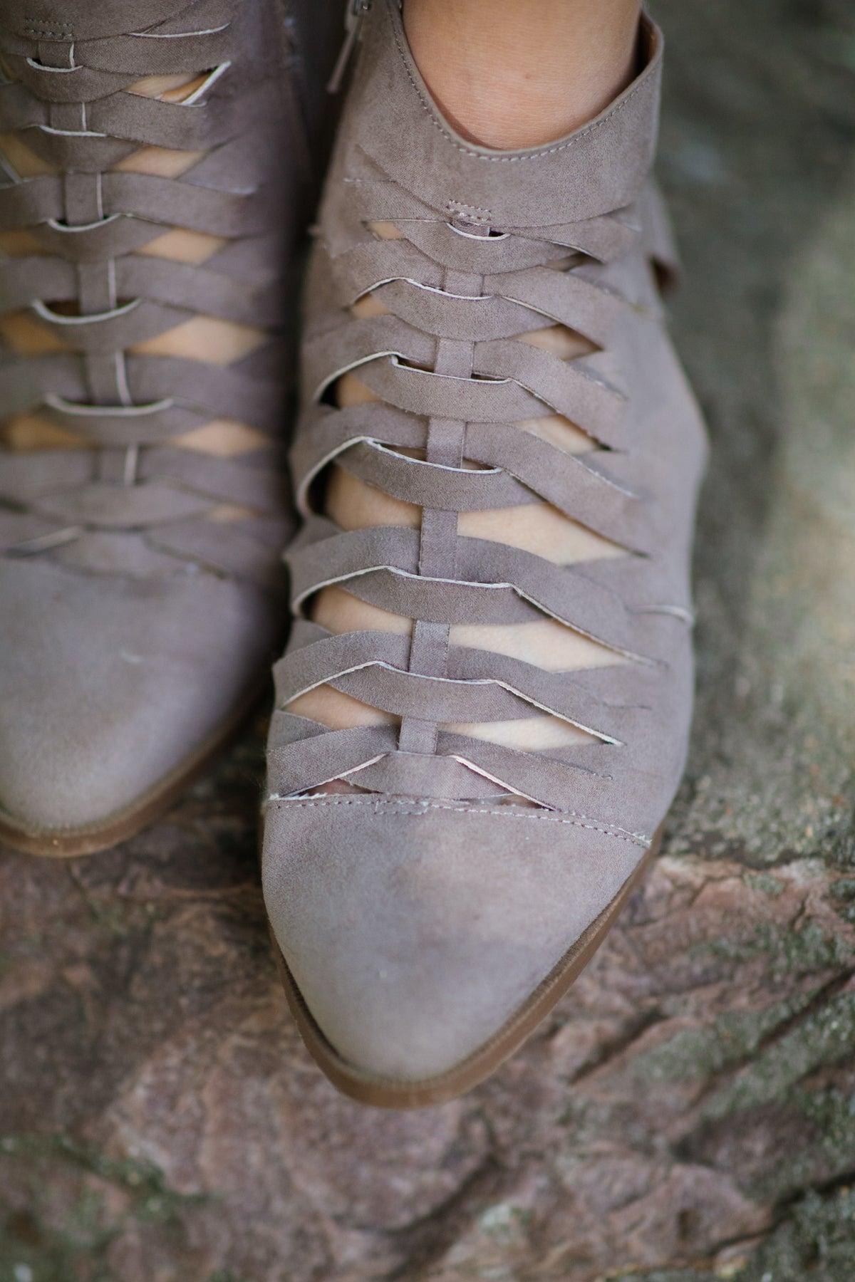 Mocha Faux Suede Bootie With Cutouts Product Image