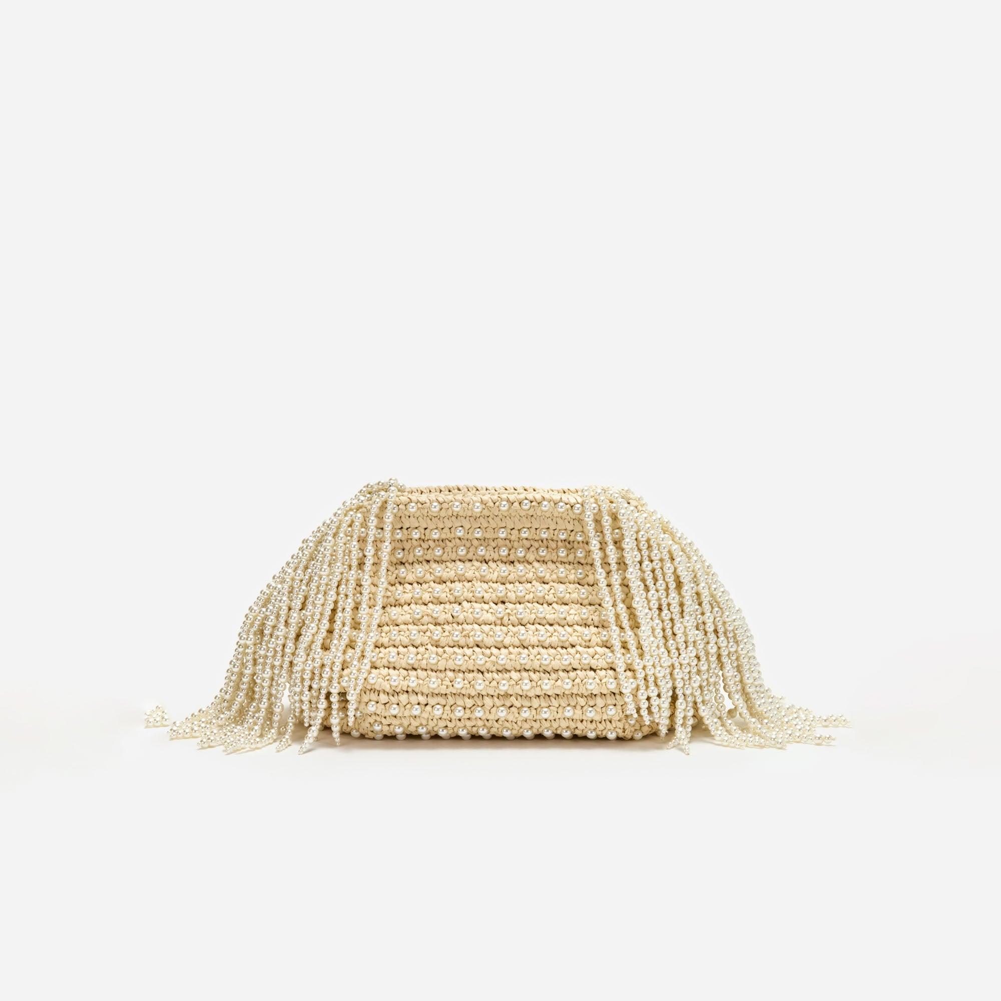 Raffia Pearl Fringe Clutch Product Image