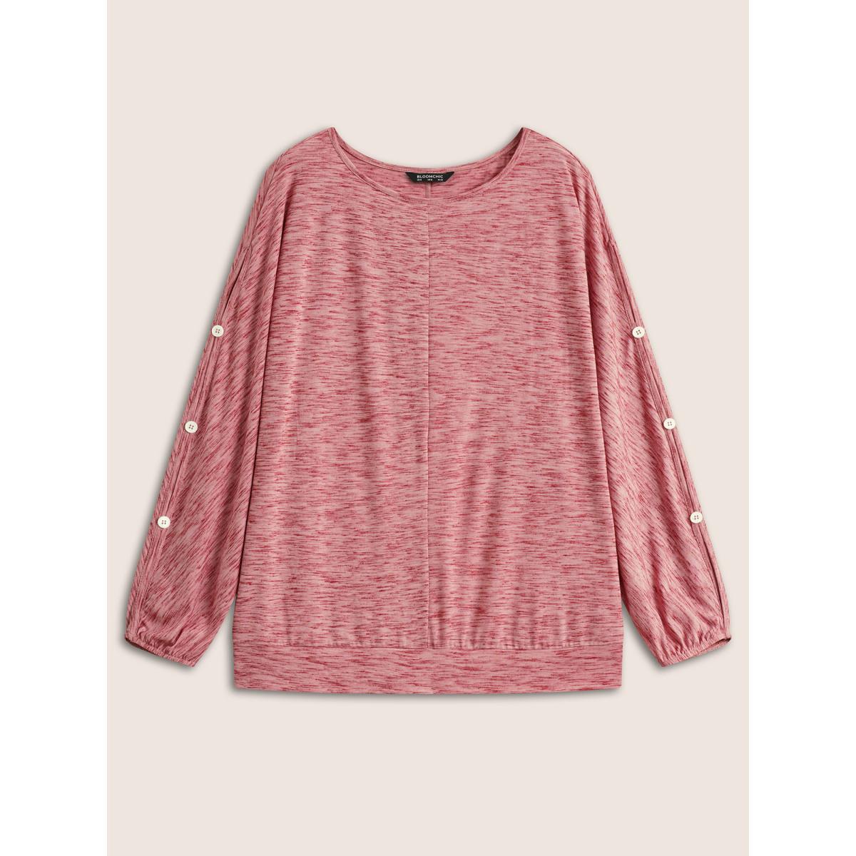 Plus Size Heather Button Detail Dolman Sleeve T-shirt Rouge Women Casual Non Plain Round Neck Everyday T-shirts BloomChic 30/6X Product Image