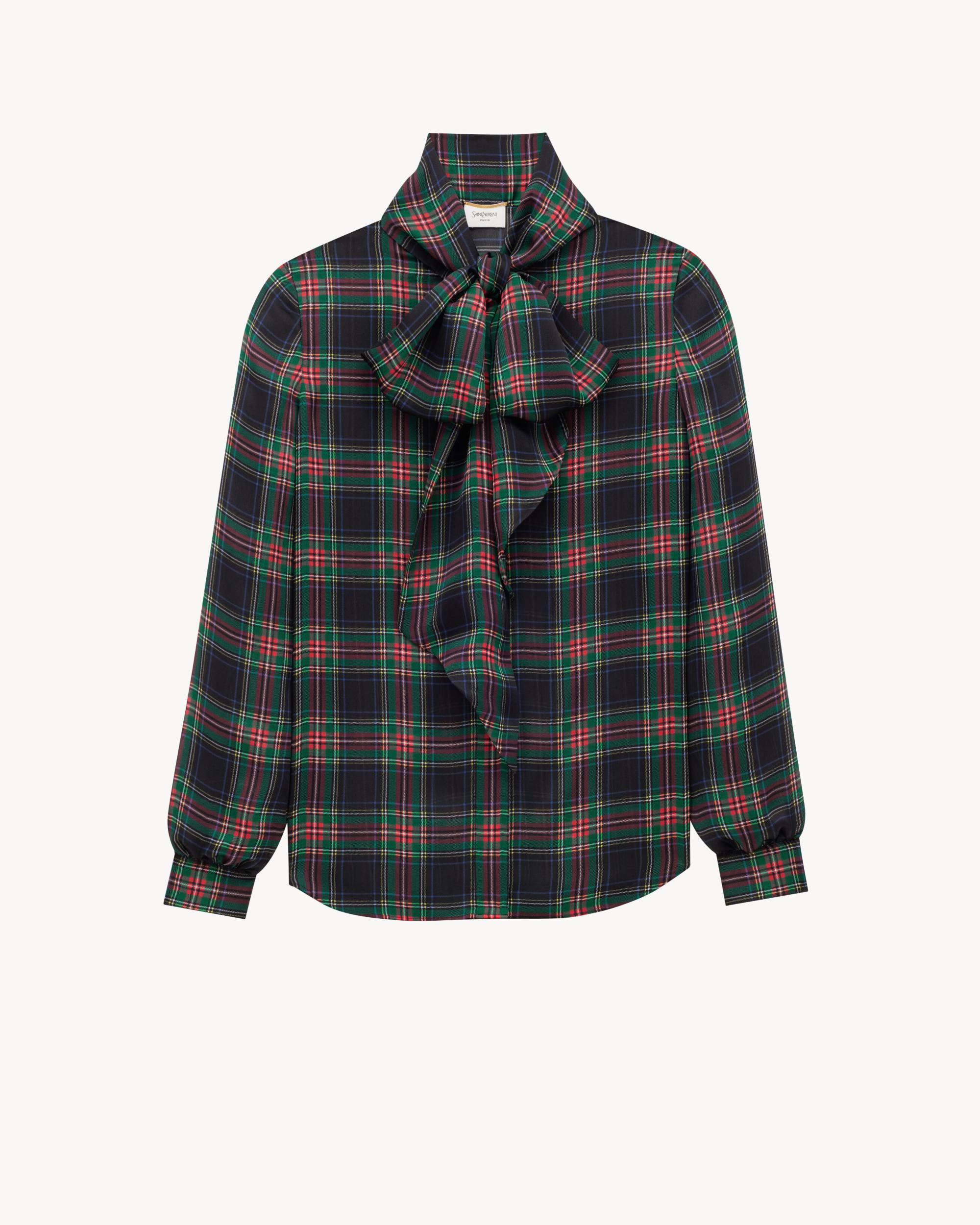 lavallière blouse in tartan silk charmeuse Product Image