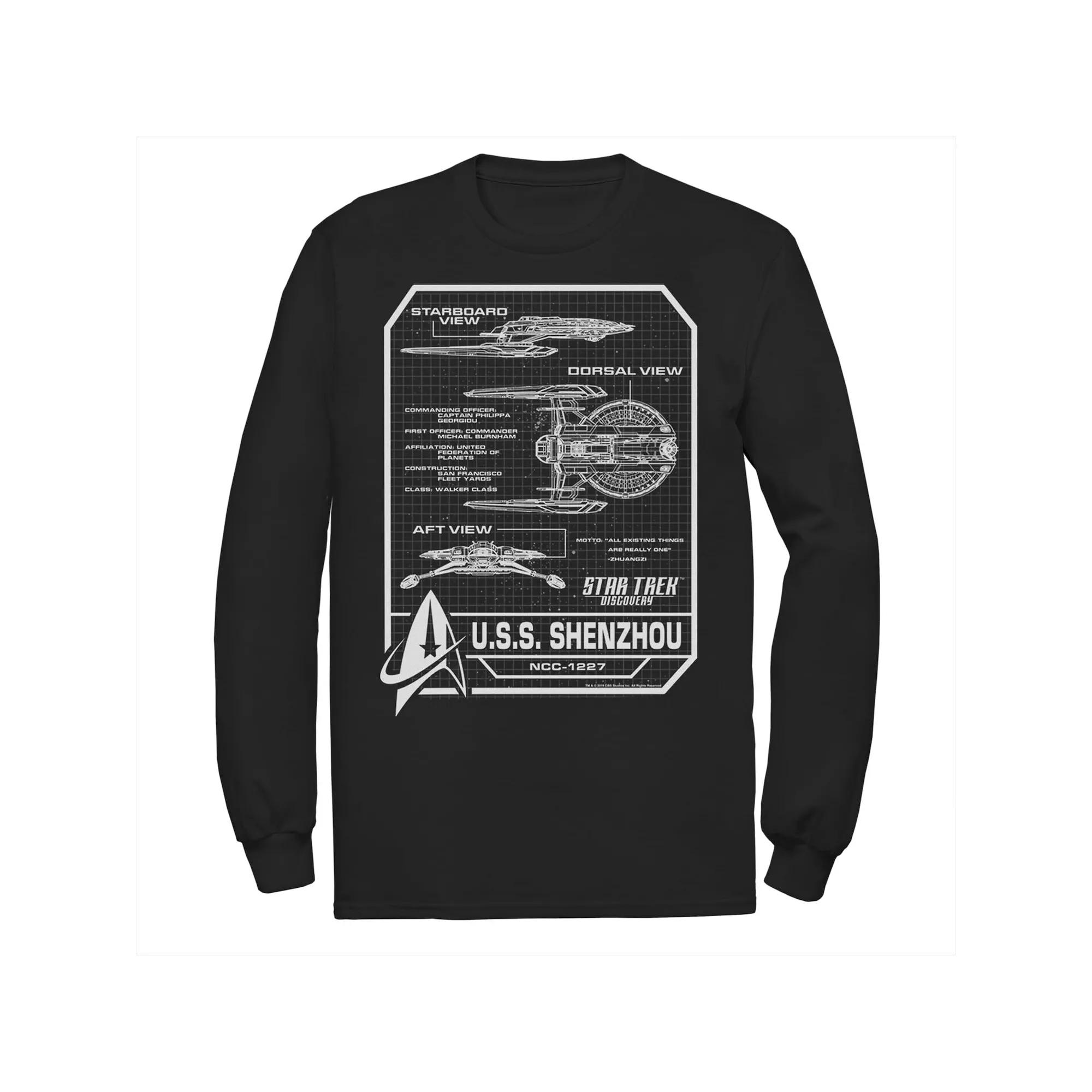 Men's Star Trek Discovery U.S.S. Shenzhou Schematics Long Sleeve Tee,  Product Image