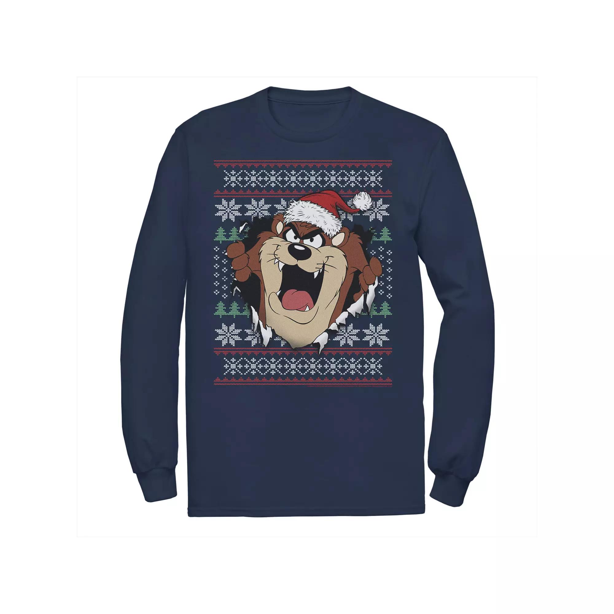 Men's Looney Tunes Christmas Sweater Taz Rip Through Tee,  Product Image