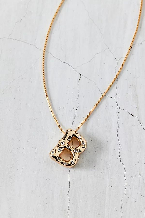 14k Gold Plated Rhinestone Bubble Initial Charm Necklace, Womens at Urban Outfitters Product Image