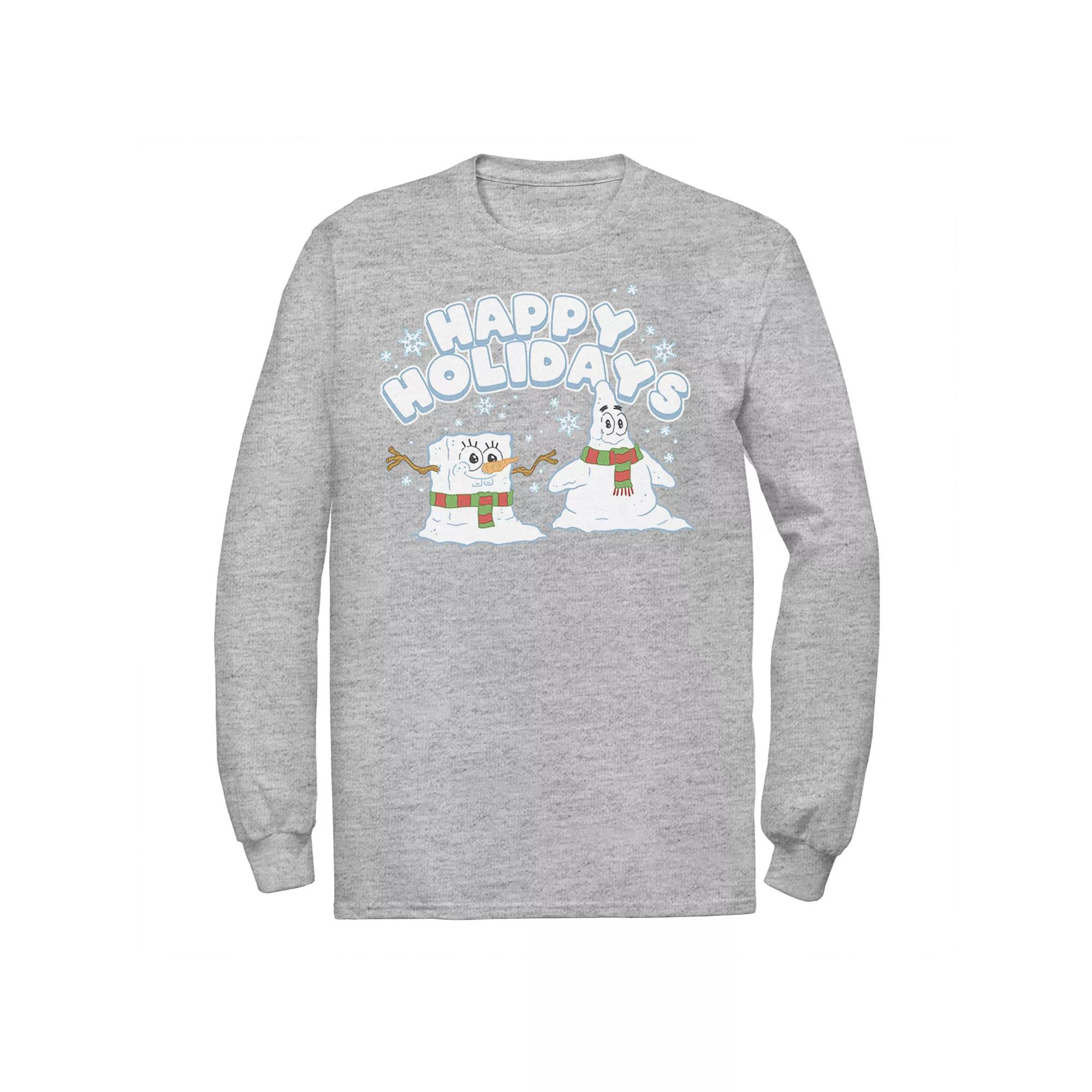 Men's Nickelodeon Spongebob Squarepants Patrick Star Snowmen Happy Holidays Long Sleeve Graphic Tee,  Product Image