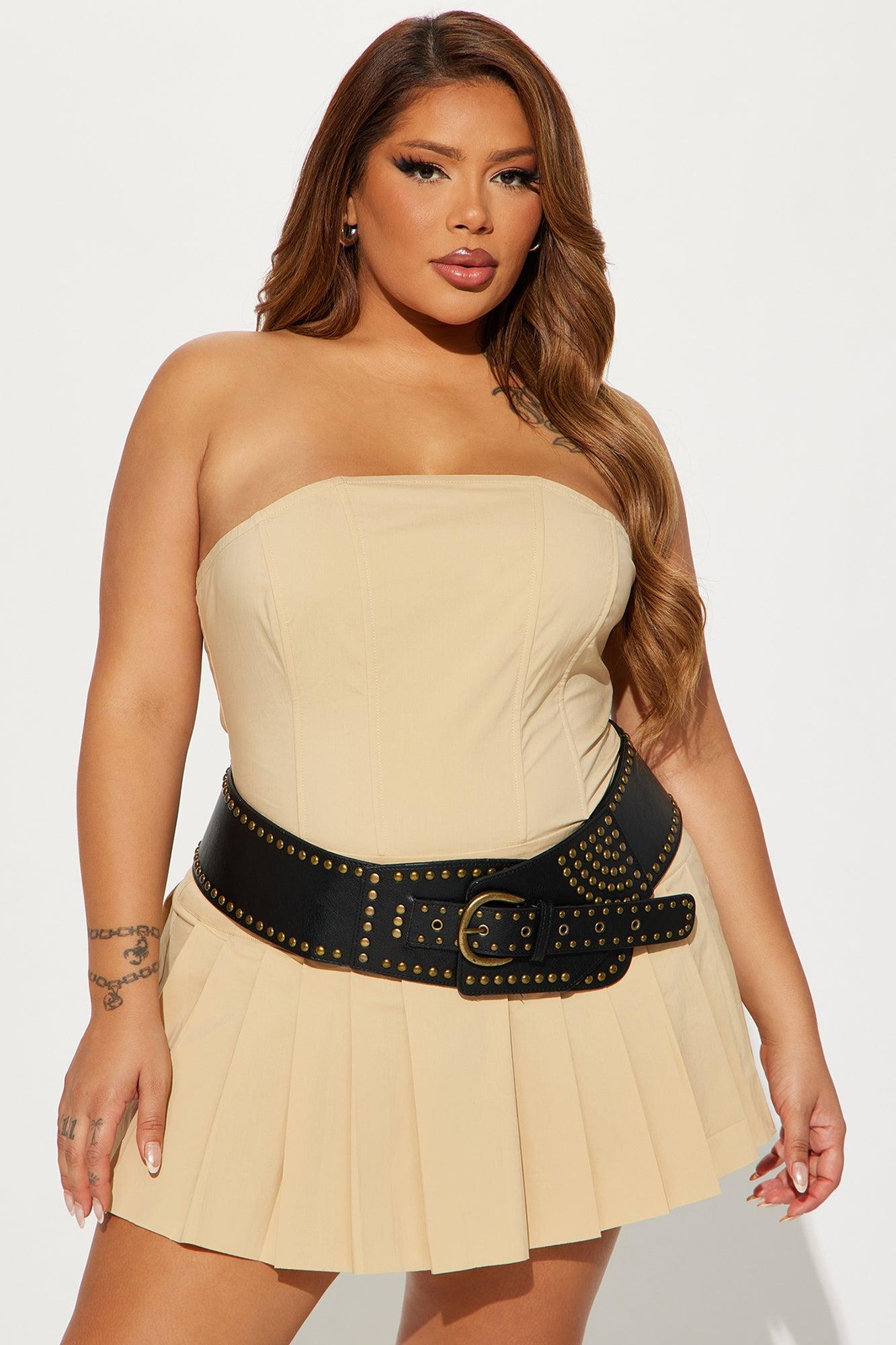 Tyla Pleated Mini Dress - Tan Product Image