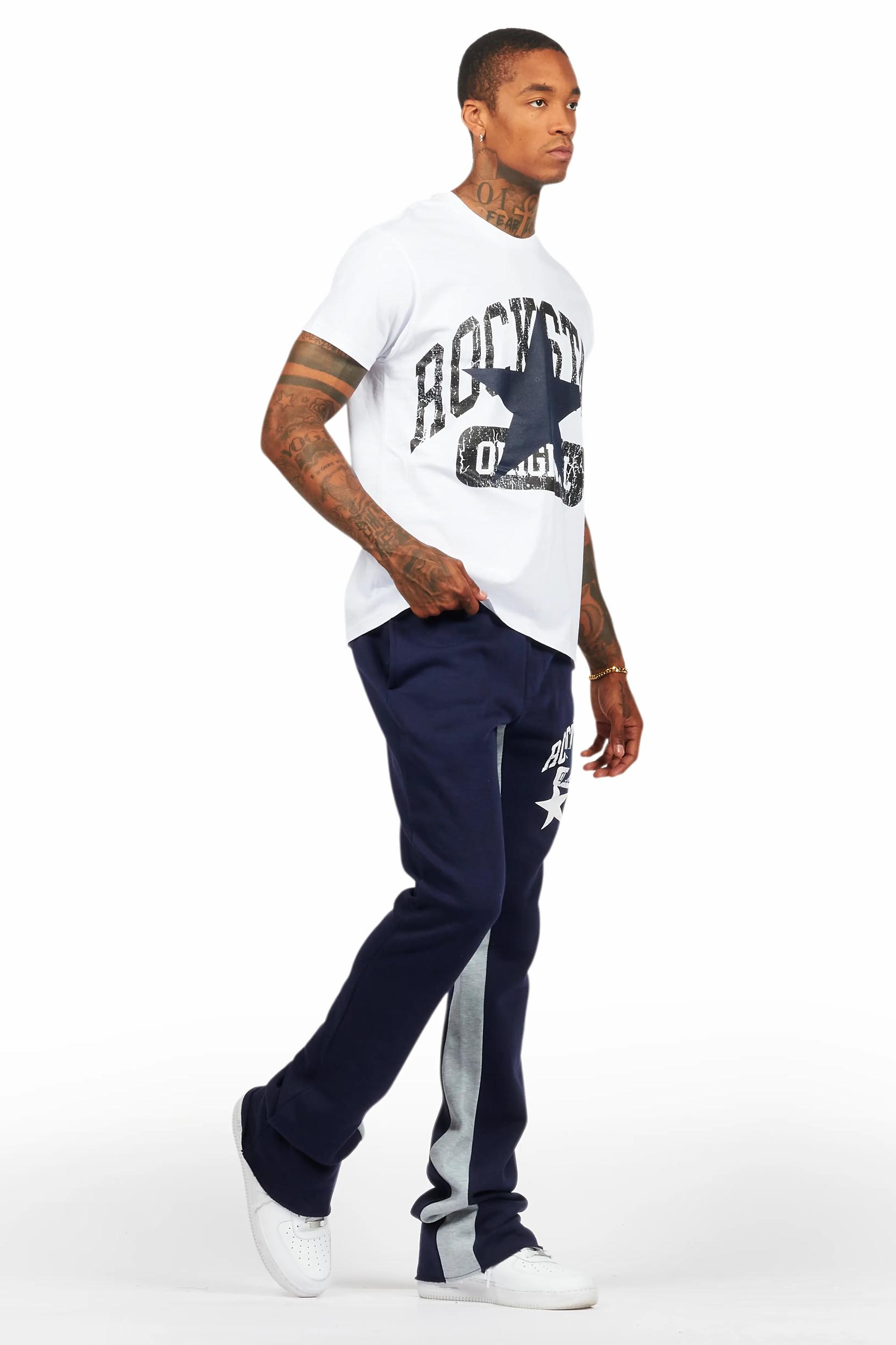 Mallor White/Navy T-Shirt/Stacked Baggy Track Pant Set Male Product Image
