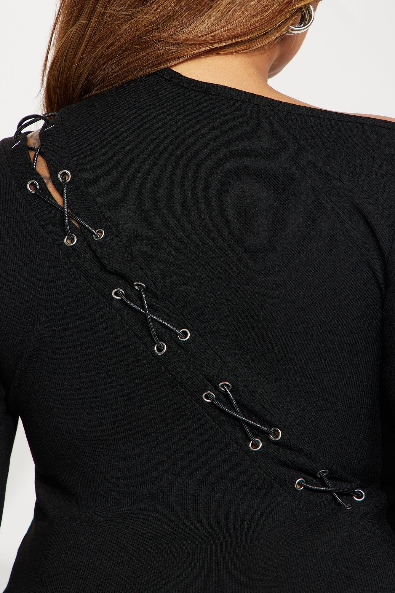 Ava Asymmetrical Lace Up Top - Black Product Image