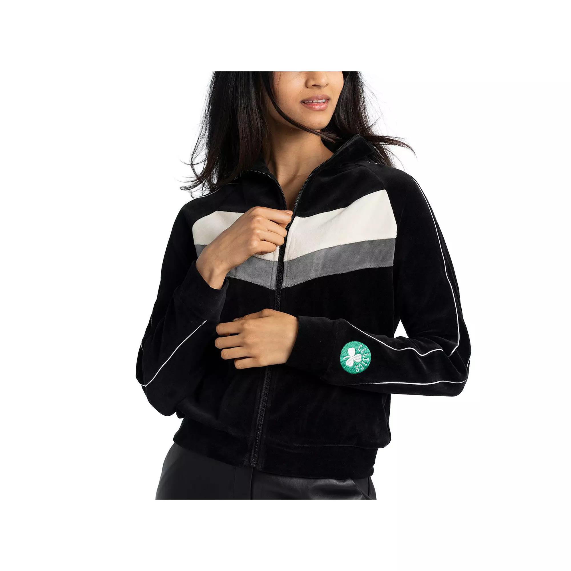 Women's Lusso Black New York Knicks Nixie Chevron Color-Block Raglan Full-Zip Track Jacket,  Product Image