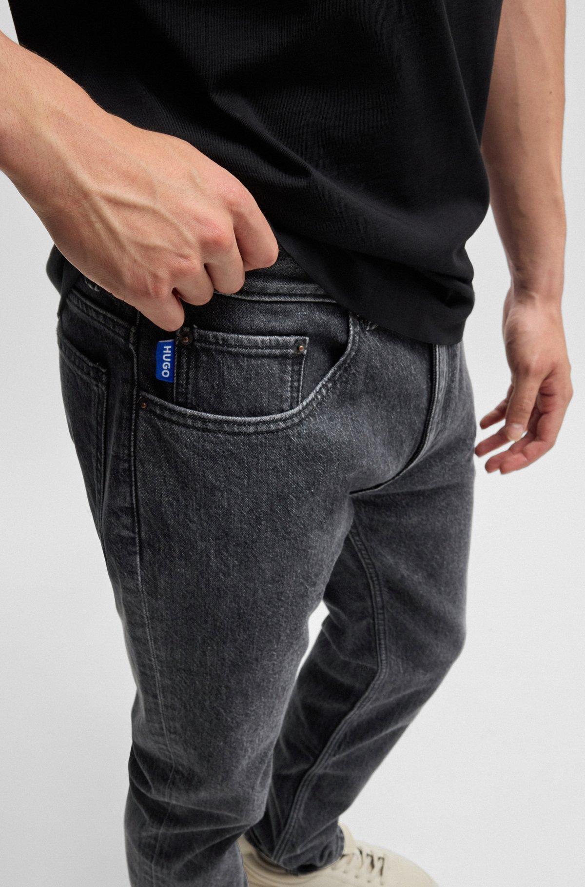 Slim-fit jeans in black stonewashed stretch denim Product Image