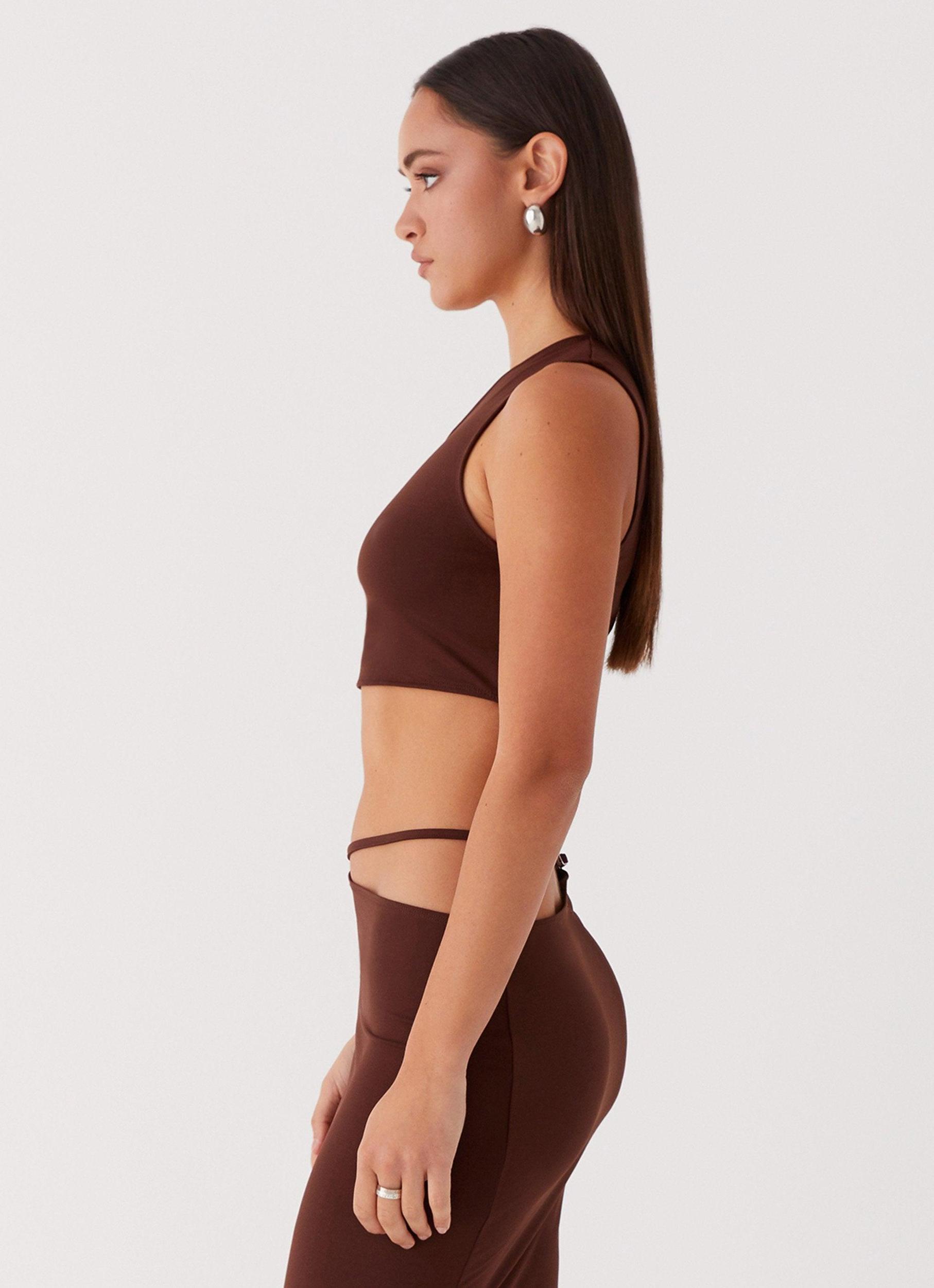 Like You Do One Shoulder Crop Top - Chocolate Product Image