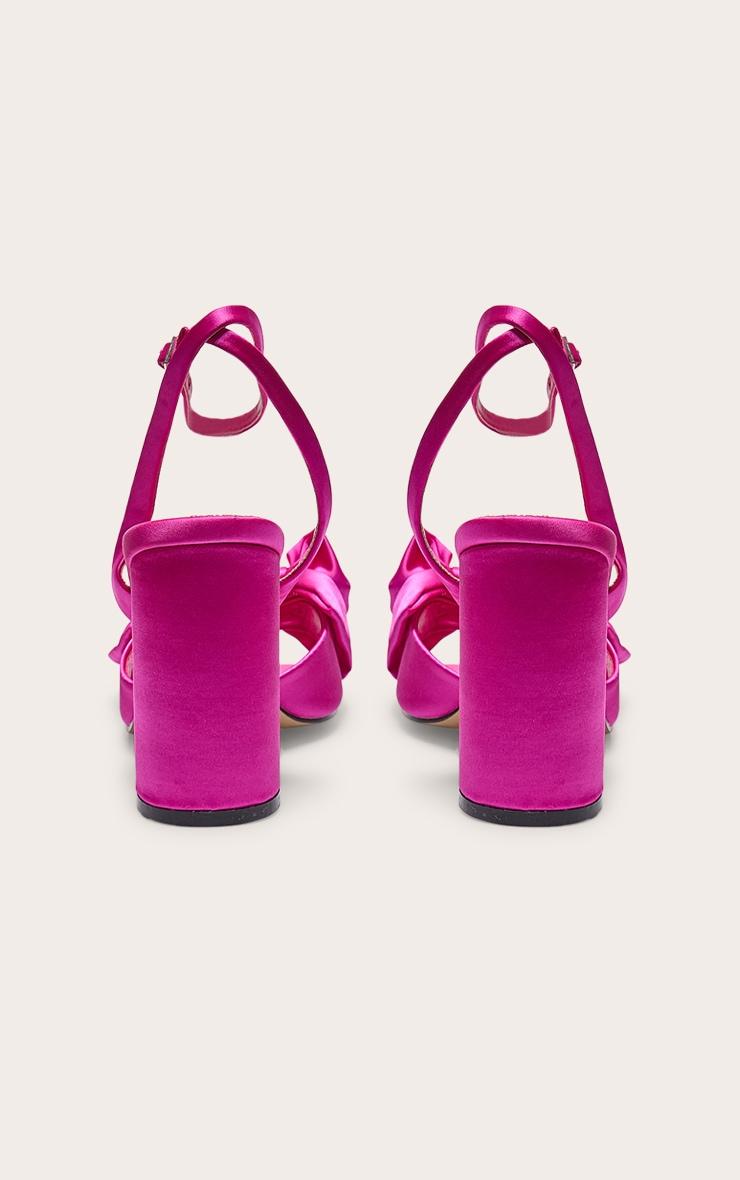 Pink Wide Fit Satin Round Toe Bow Block Heeled Sandals Product Image
