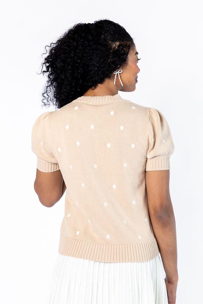 Polka Dot Daydreams Taupe and Ivory Short Sleeve Sweater FINAL SALE Product Image