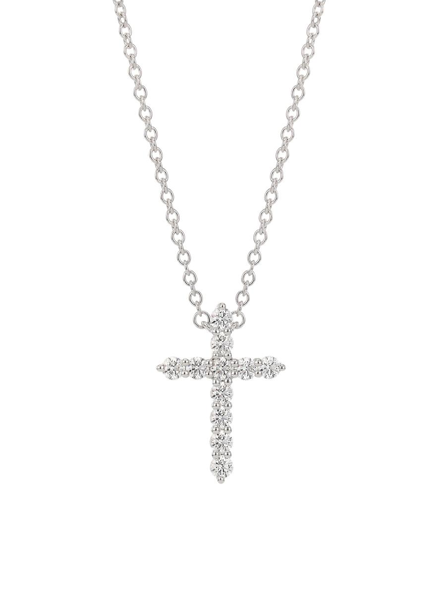 Womens 18K White Gold & Diamond Cross Pendant Necklace Product Image