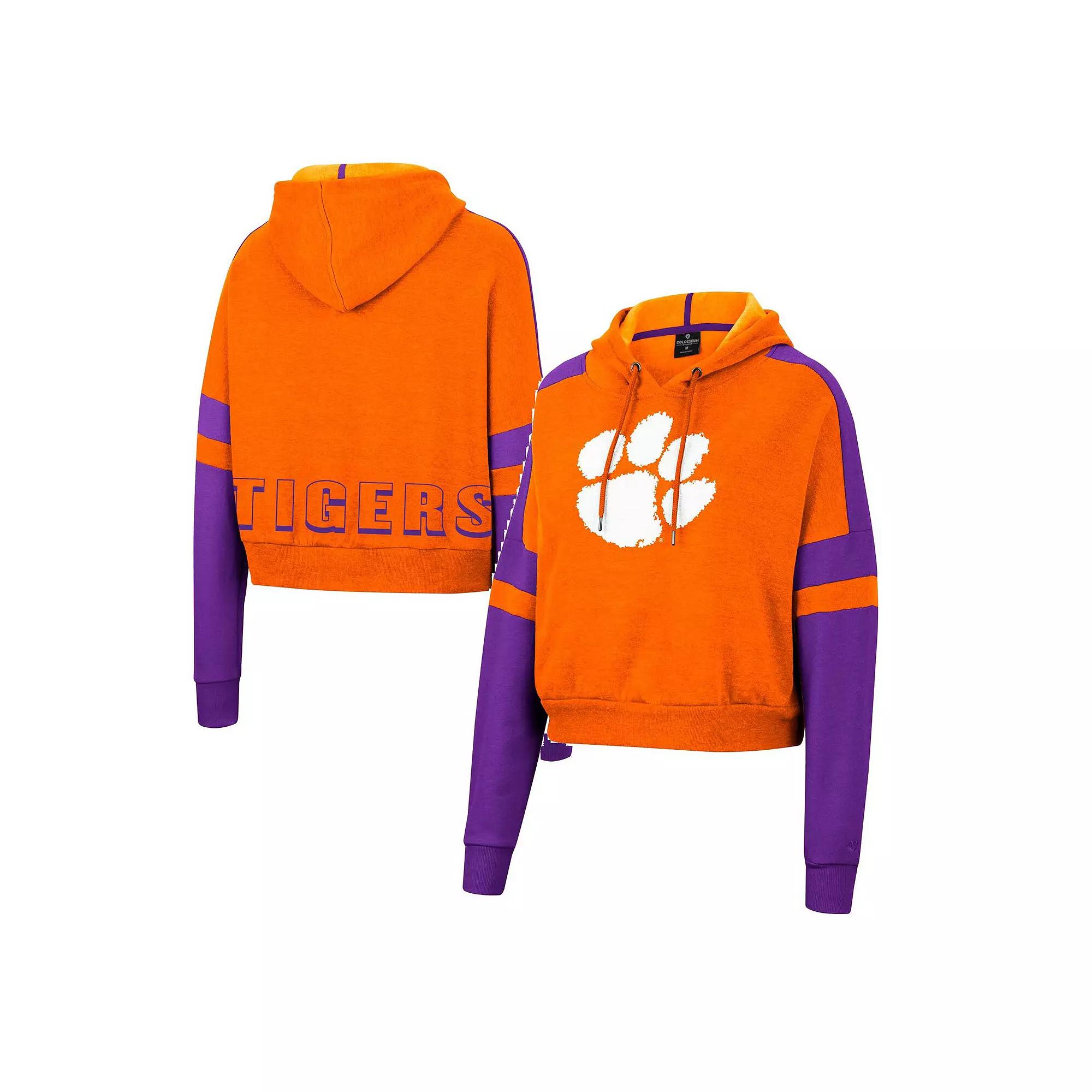 Women's Colosseum Orange Clemson Tigers Throwback Stripe Arch Logo Cropped Pullover Hoodie,  Product Image