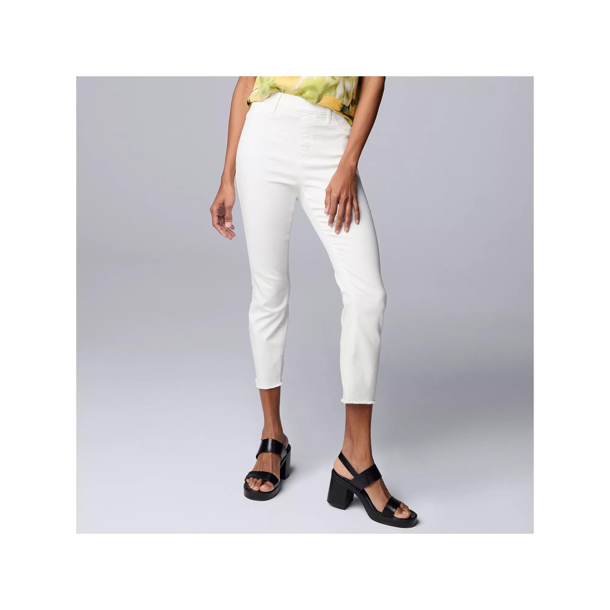 Women's Simply Vera Vera Wang Mid-Rise Shaping Frayed Cropped Jeans, Size: XL, White Product Image