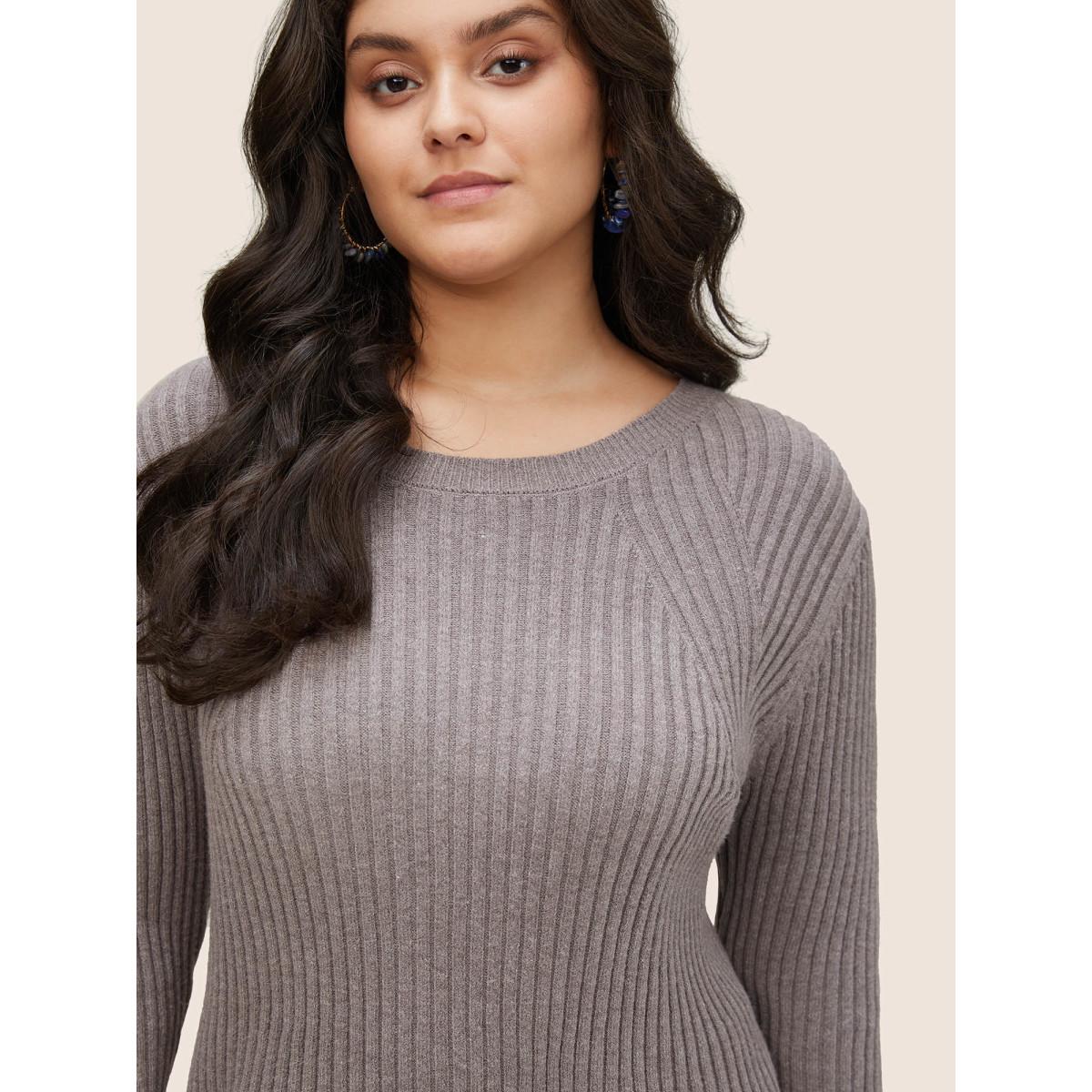 Plus Size Supersoft Essentials Solid Texture Pullover Gray Women Basics Long Sleeve Round Neck Everyday Pullovers BloomChic 26/4X Product Image