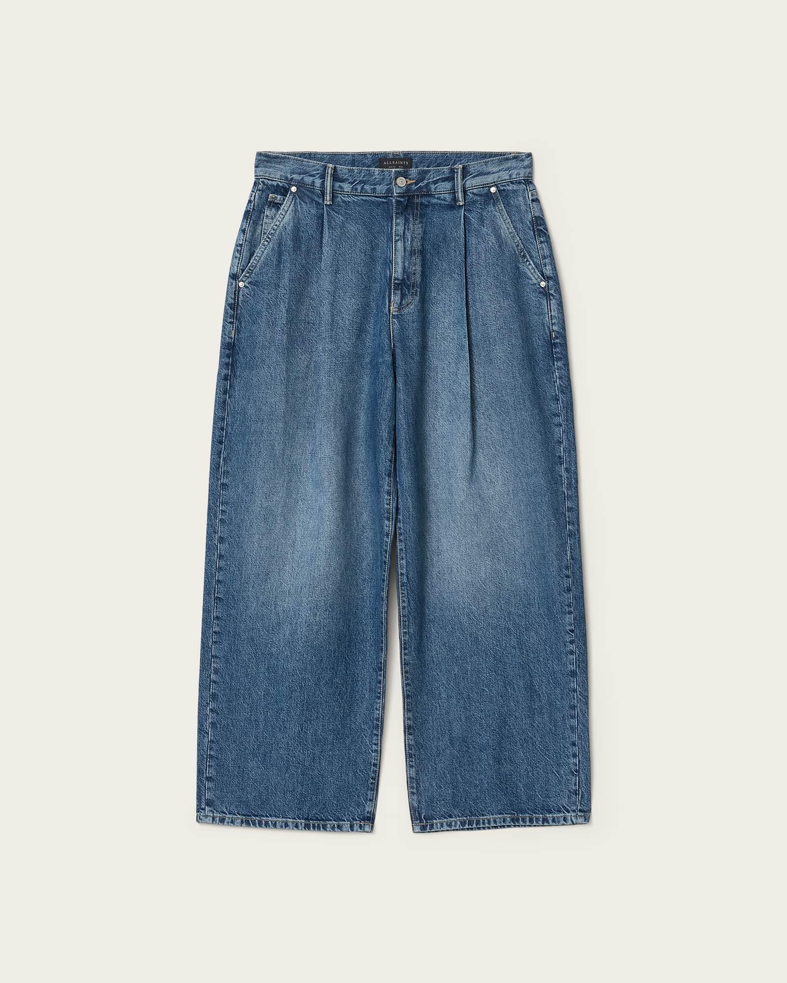 Daze Pleated Wide Leg Jeans Mid Indigo | ALLSAINTS US Product Image