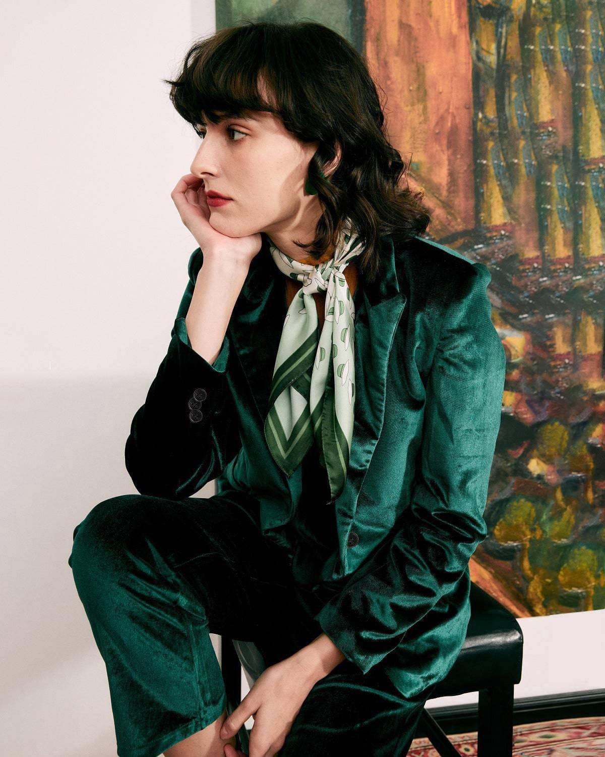 The Casual One Button Green Velvet Blazer Product Image