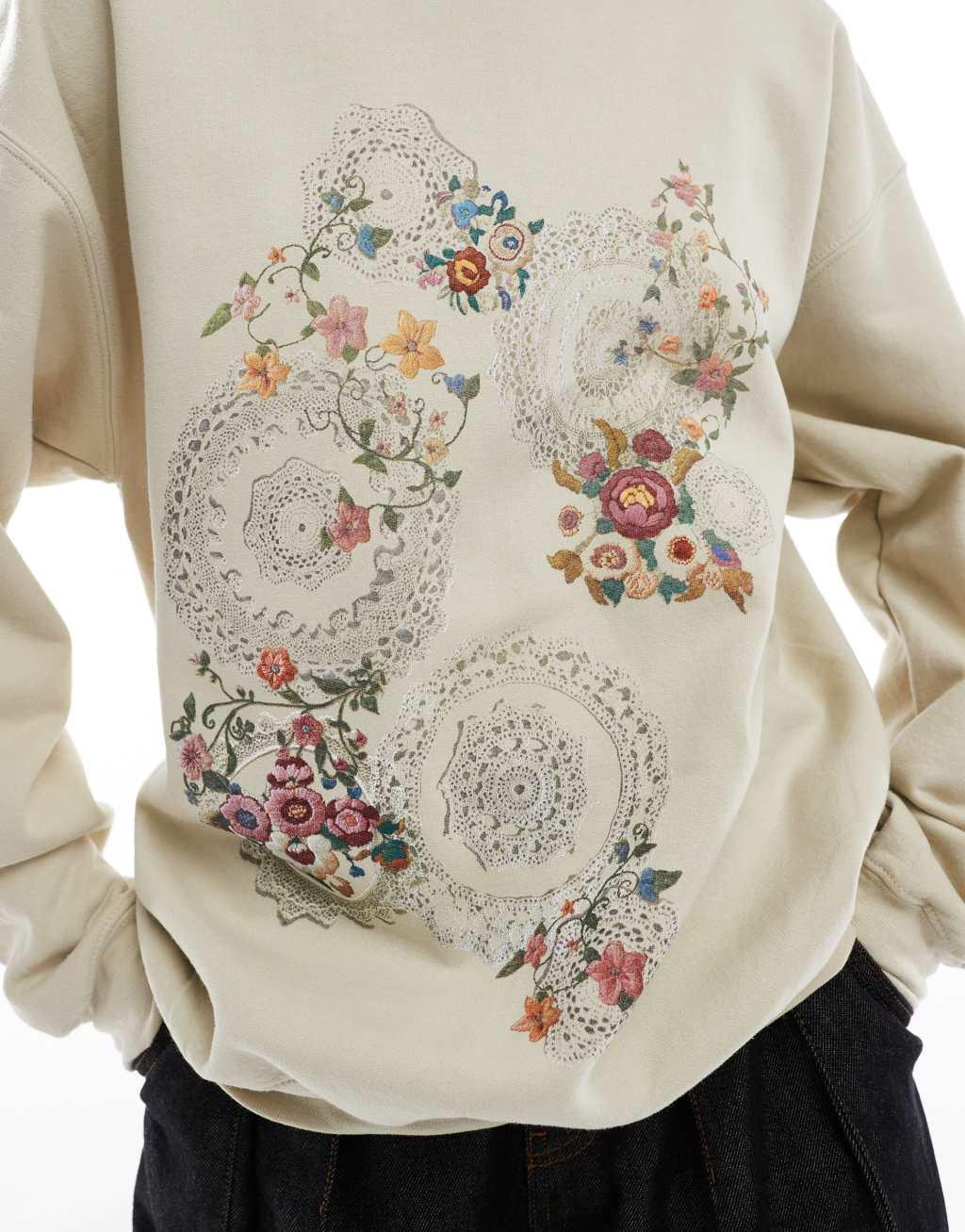 Miss Selfridge floral tapestry oversized sweatshirt in sand Product Image