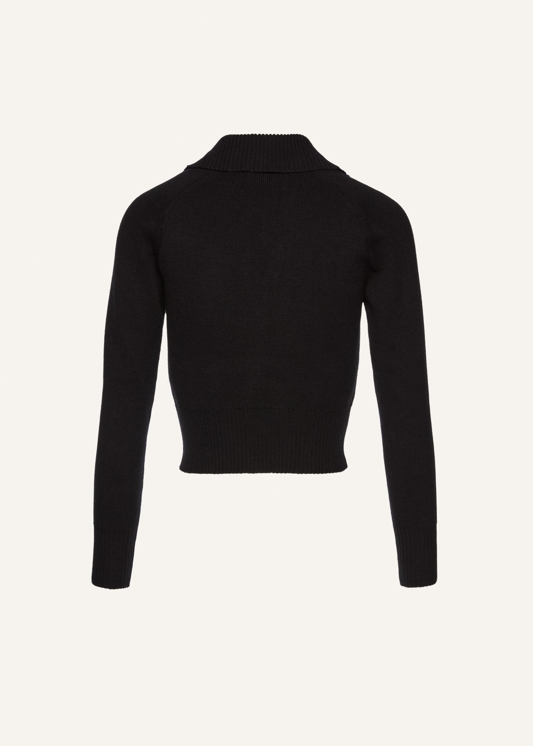 Long-sleeve buttoned cropped sweater in black Product Image