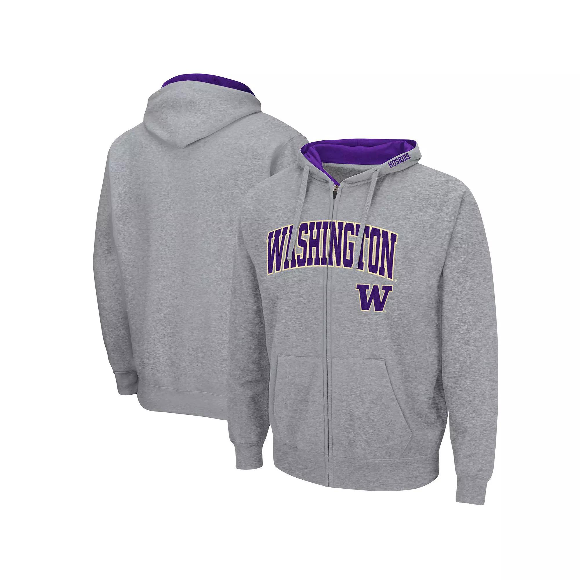 Men's Colosseum Heathered Gray Washington Huskies Arch & Logo 3.0 Full-Zip Hoodie,  Product Image