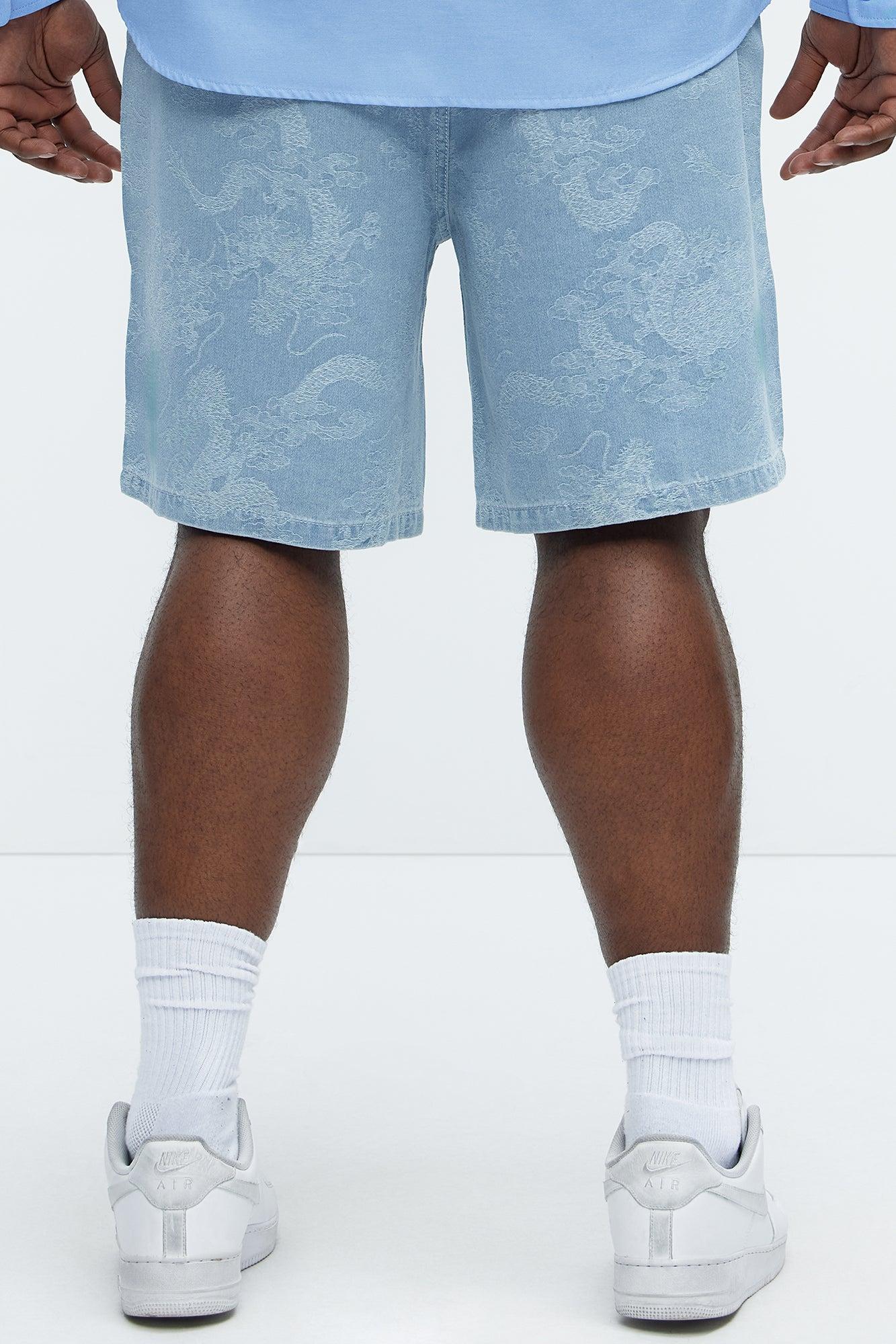 Jacquard Dragon Relaxed Denim Shorts - Light Wash Product Image