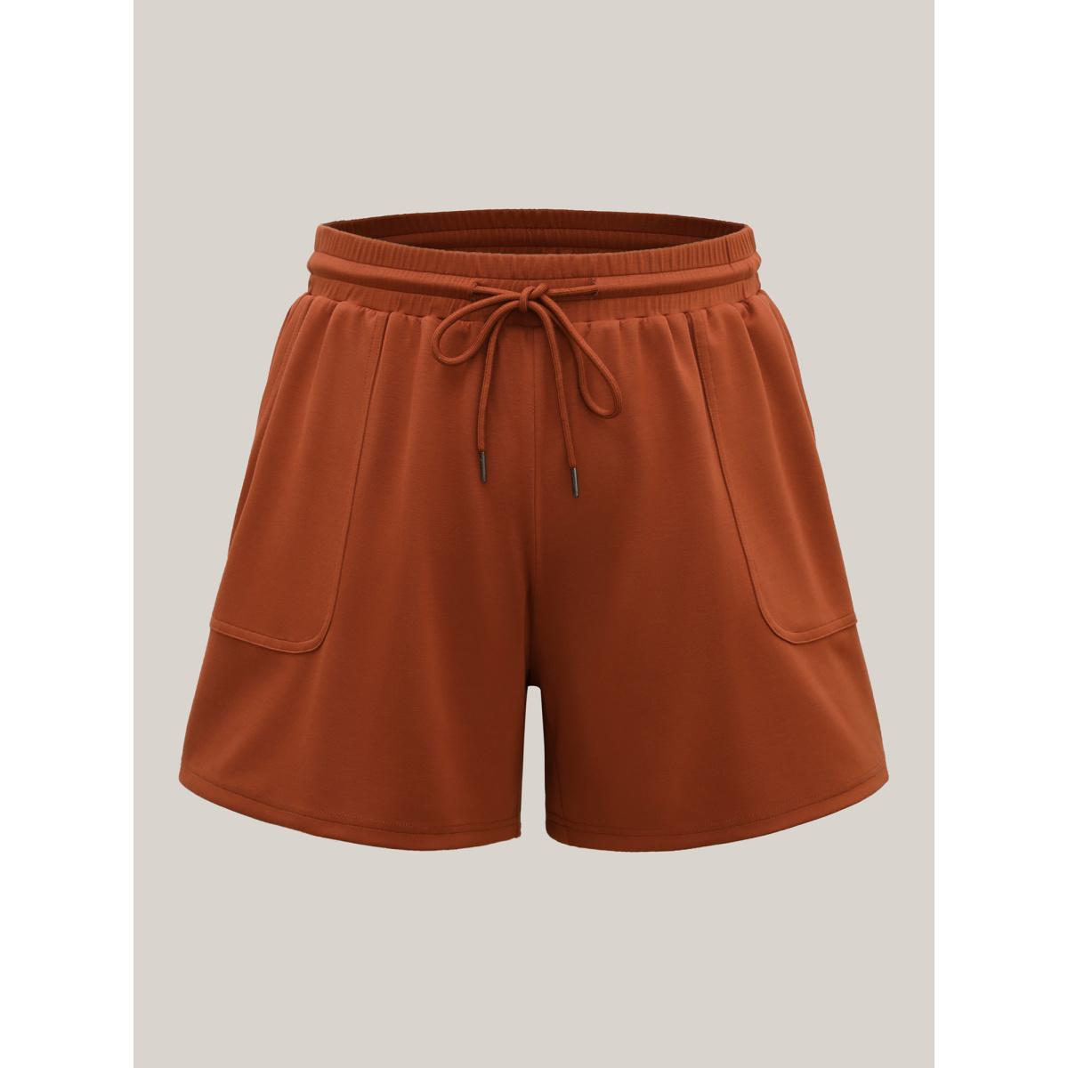Plus Size Drawstring Split Wide-Leg Shorts Women Rust Casual Drawstring Wide Leg Everyday-Casual Shorts BloomChic 30/6X Product Image