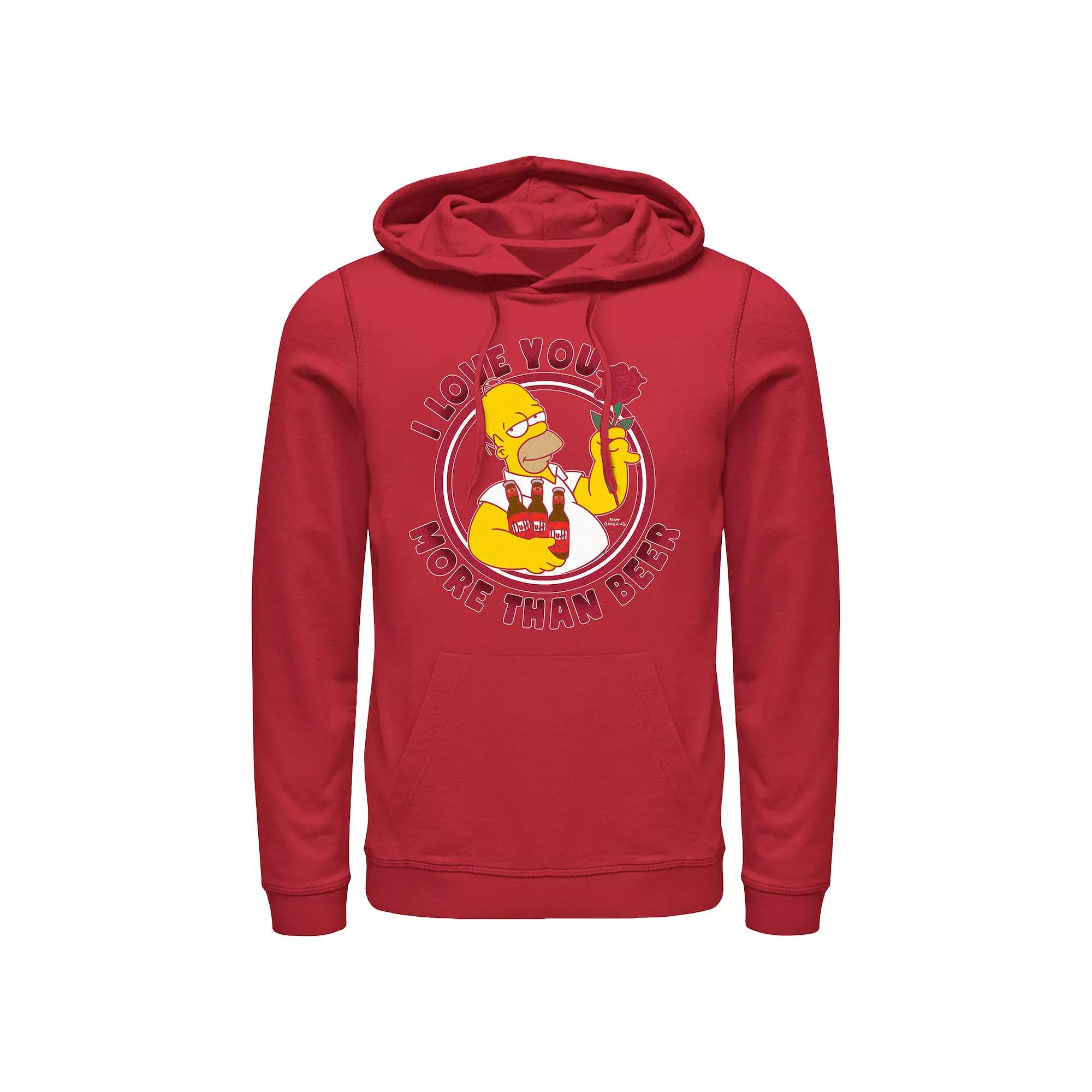 Men's The Simpsons Homer I Love You More Than Beer Graphic Hoodie, Size: XL, Red Product Image