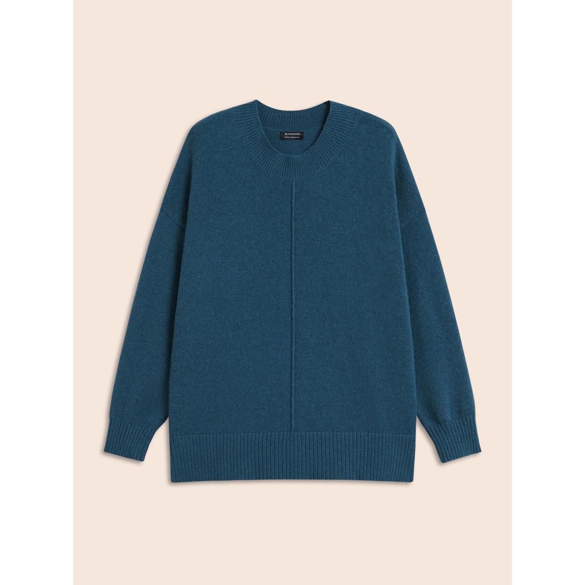 Plus Size Supersoft Essentials Split Wool Pullover Indigo Women Casual Loose Long Sleeve Round Neck Everyday Pullovers BloomChic 26/4X Product Image