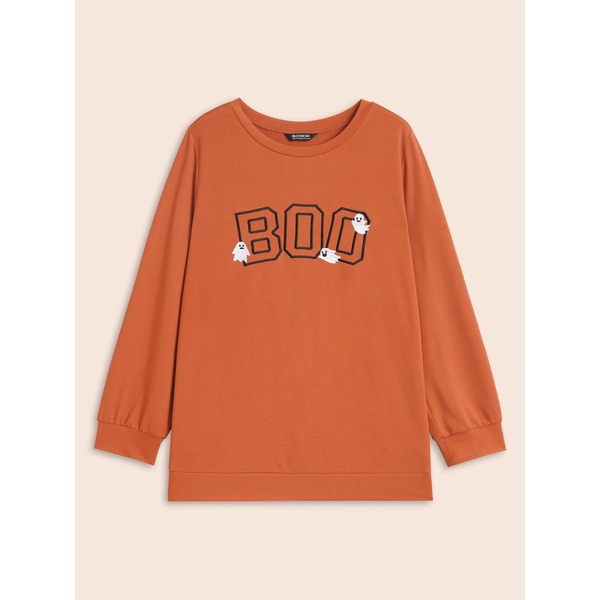 Plus Size BOO Spell Printed Crew Neck Sweatshirt Women Brightorange Casual Embroidered Loose Round Neck Everyday Sweatshirts BloomChic 30/6X Product Image
