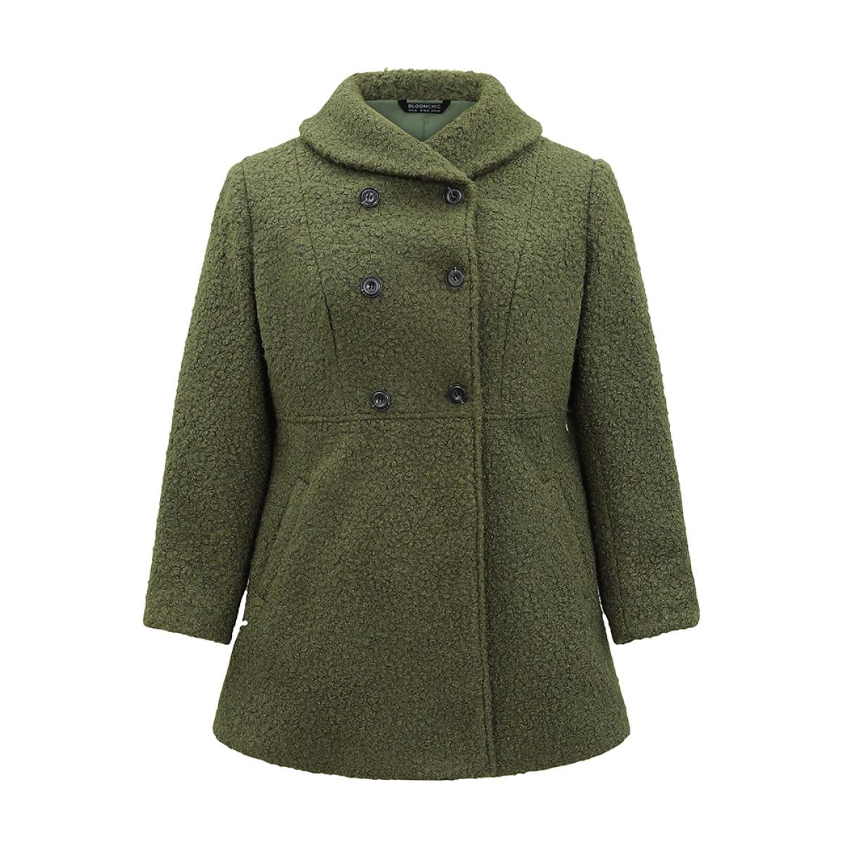 Plus Size Fluffy Asymmetrical Neck Double Breasted Coat Women ArmyGreen Casual Lined Ladies Dailywear Winter Coats BloomChic 22-24/3X Product Image