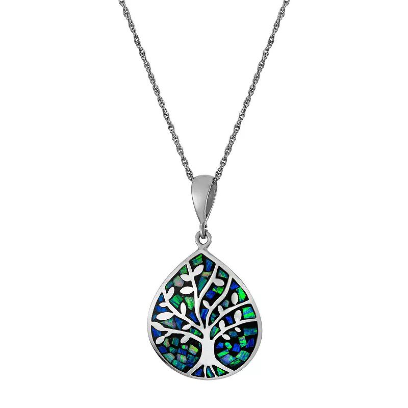 Athra NJ Inc Sterling Silver Simulated Opal Tree of Life Teardrop Pendant Necklace, Women's, Size: 18", Silver Tone Product Image