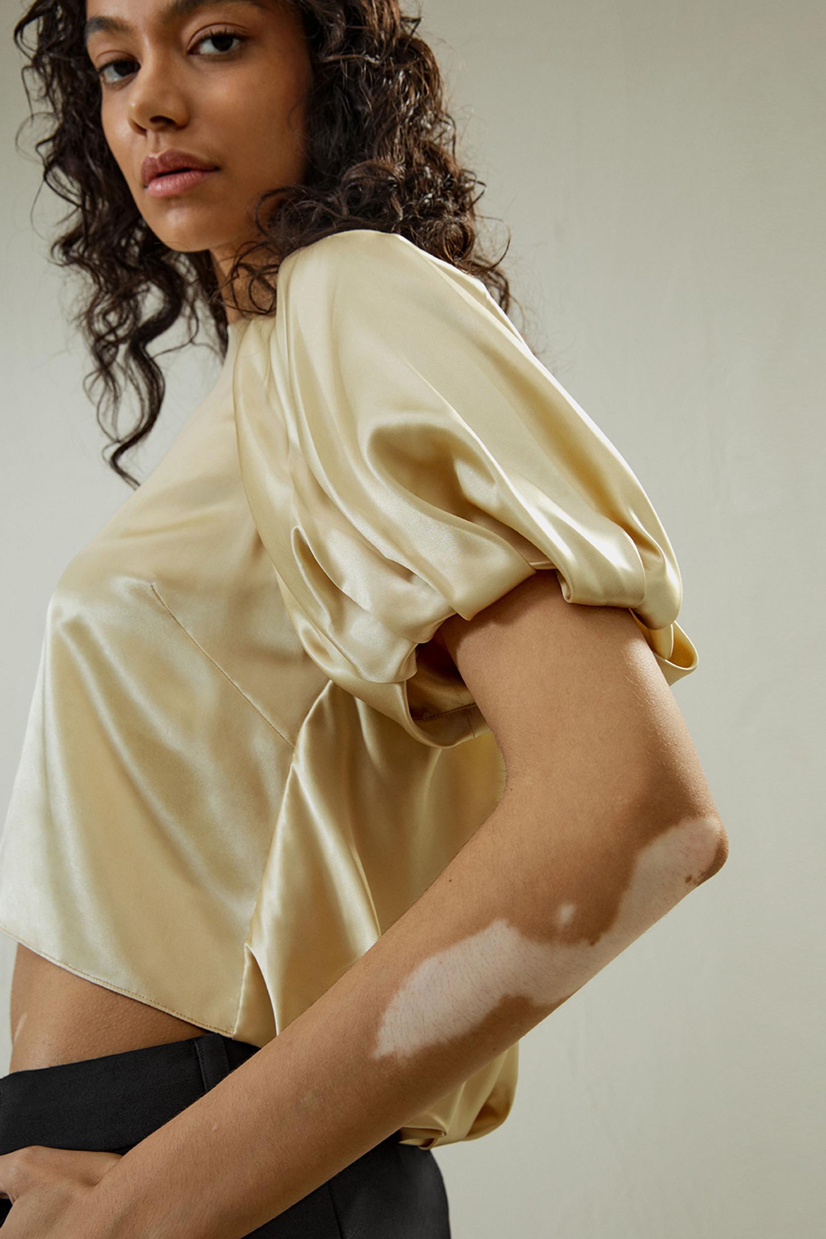 Puff Short Sleeve Watershine Silk Top Product Image