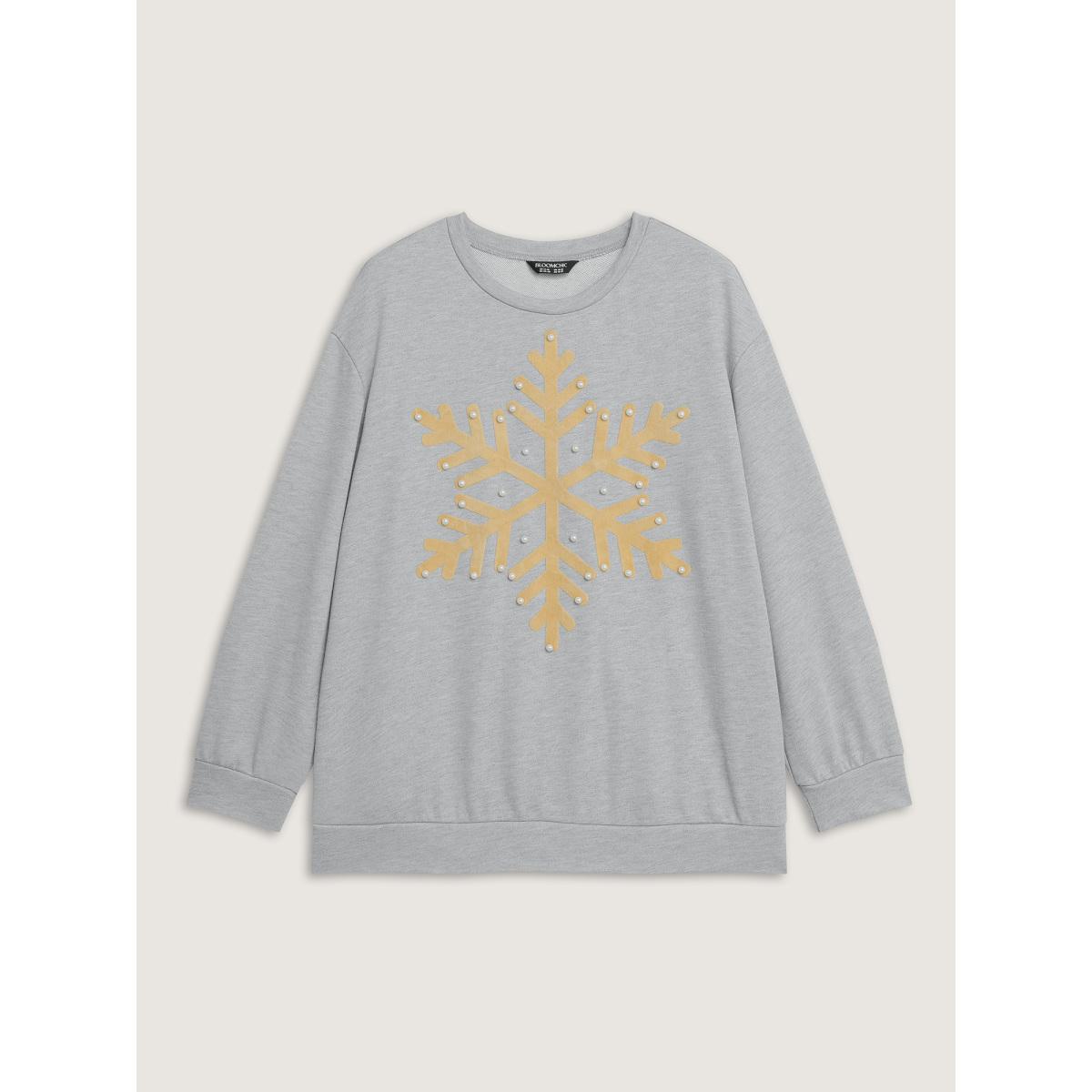 Plus Size Sequin Snowflake Round Neck Sweatshirt Women LightGray Leisure Round Neck Casual Sweatshirts BloomChic 18-20/2X Product Image