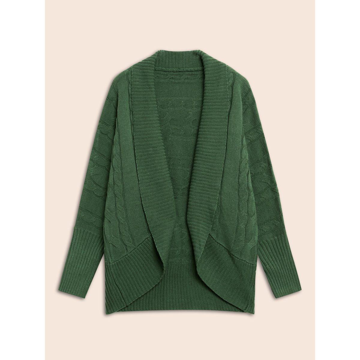 Plus Size Texture Cable Knit Dolman Sleeve Cardigan DarkGreen Women Leisure Loose Long Sleeve Casual Cardigans BloomChic 10/M Product Image